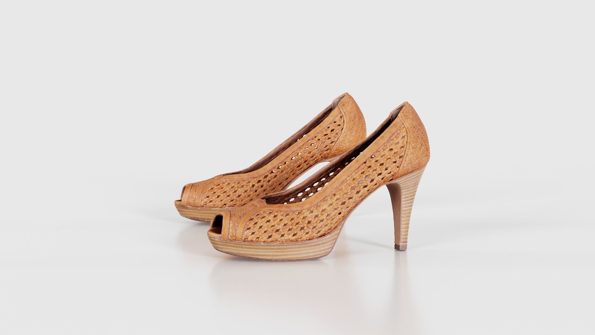 Brown Weave Pumps Low-poly 3D model_26