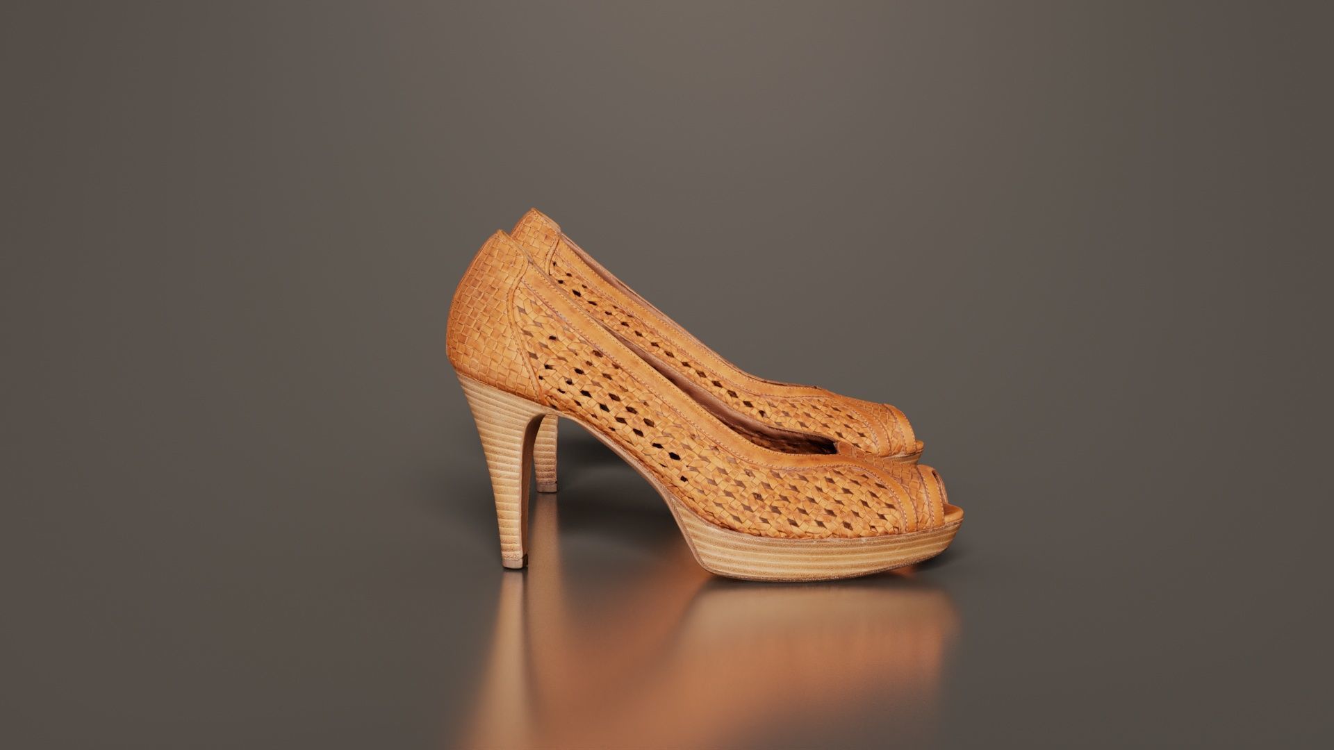 Brown Weave Pumps Low-poly 3D model_2