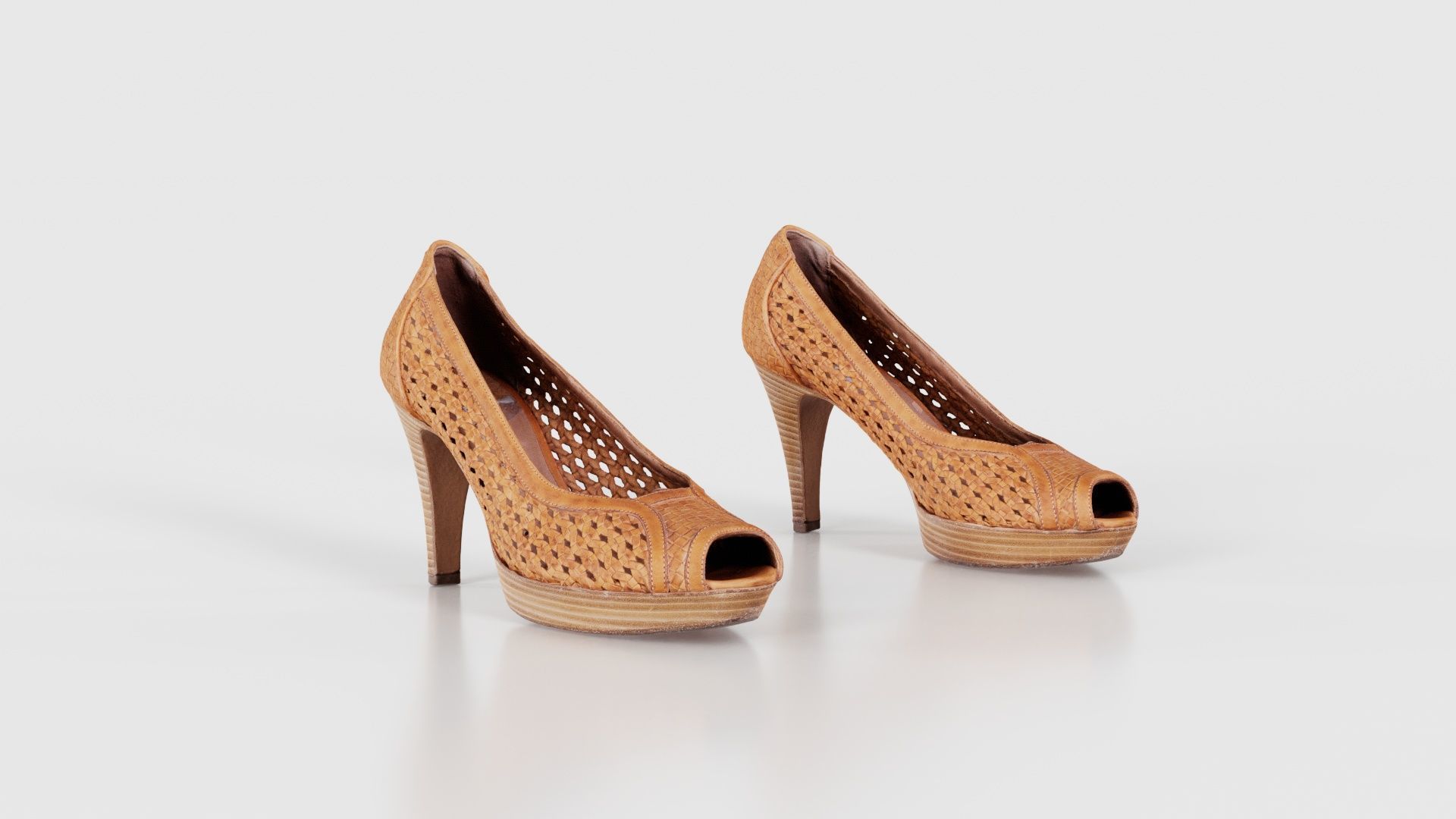 Brown Weave Pumps Low-poly 3D model_18