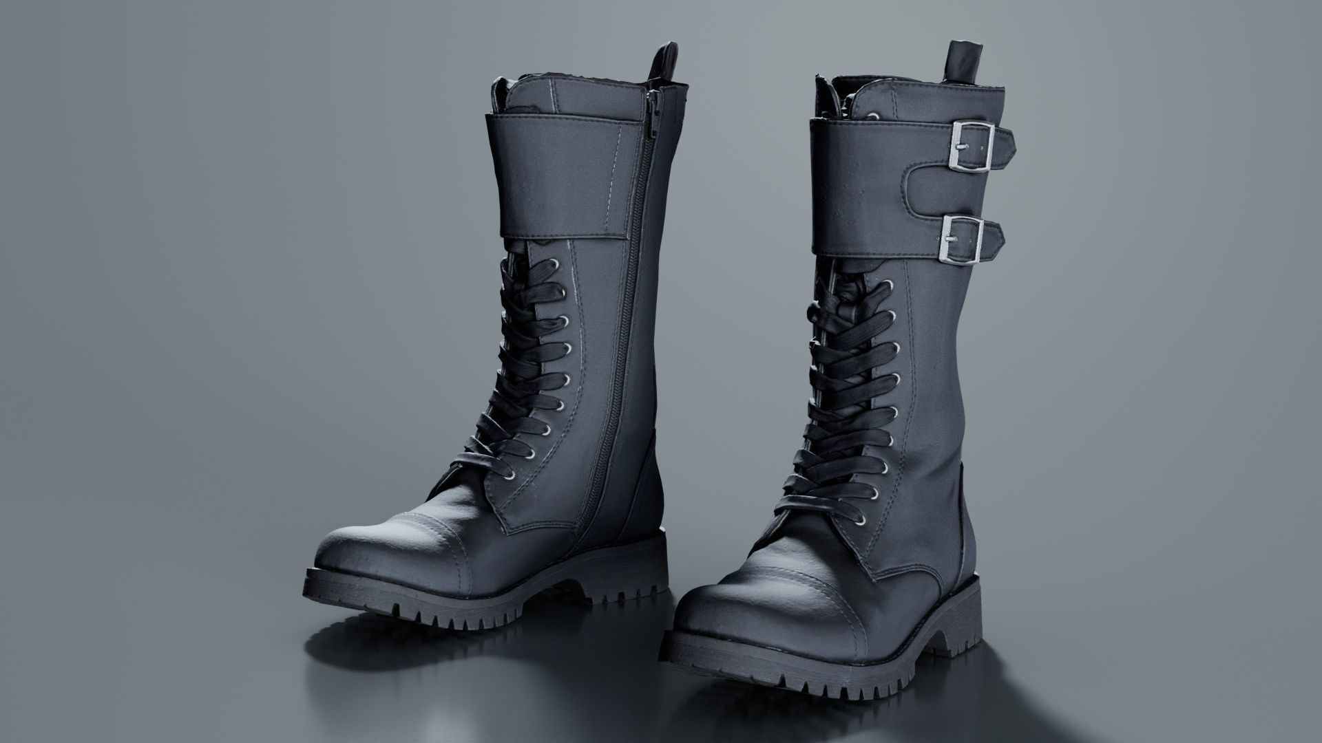 Laces and Buckles Boots Low-poly 3D model_6