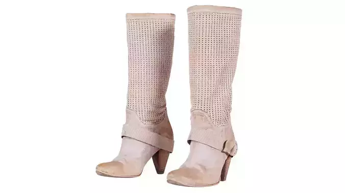 Pink Leather Buckle Boots