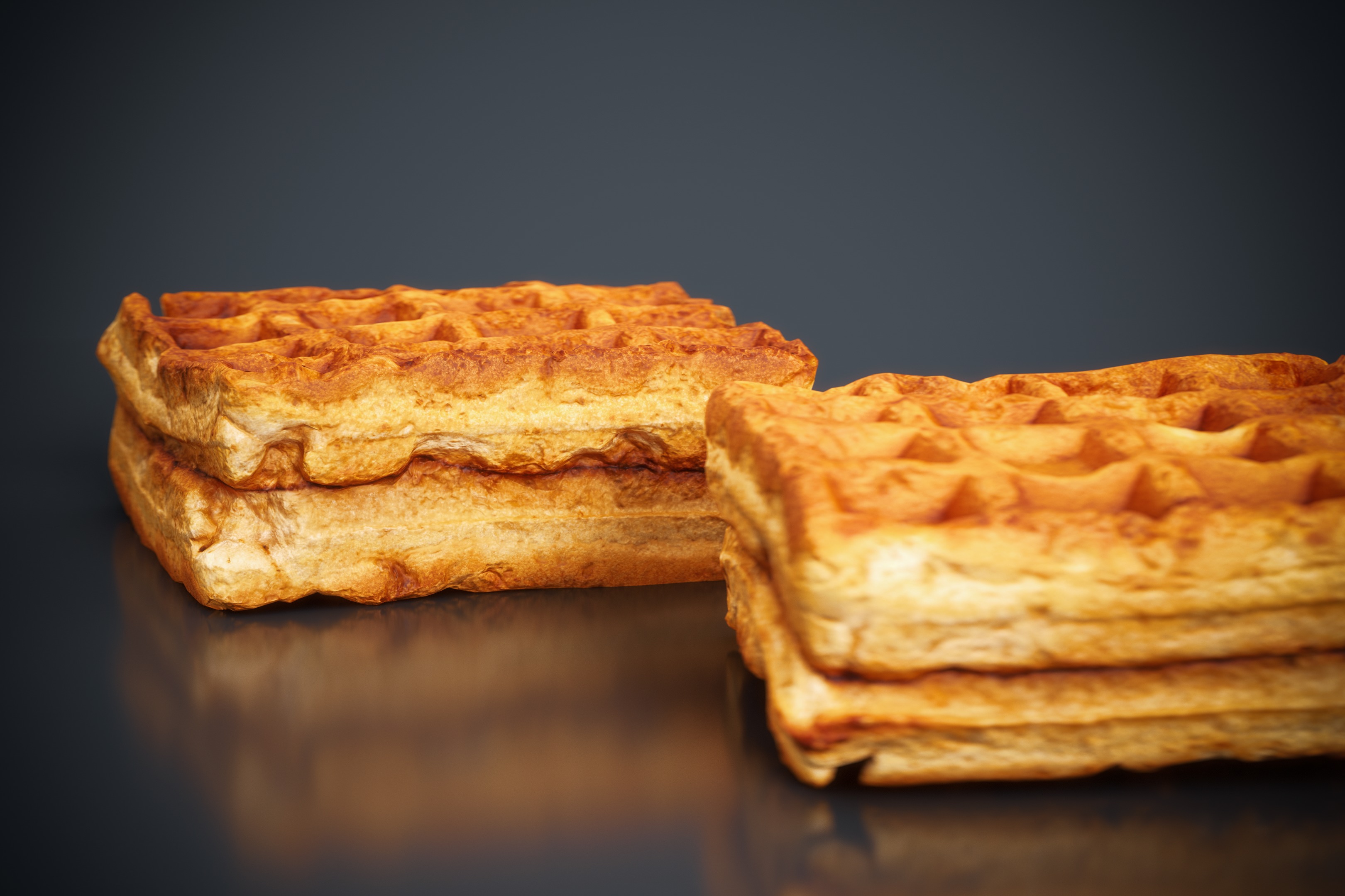 Waffle Bakery - Belgian waffle - highpoly and lowpoly Low-poly 3D model_3