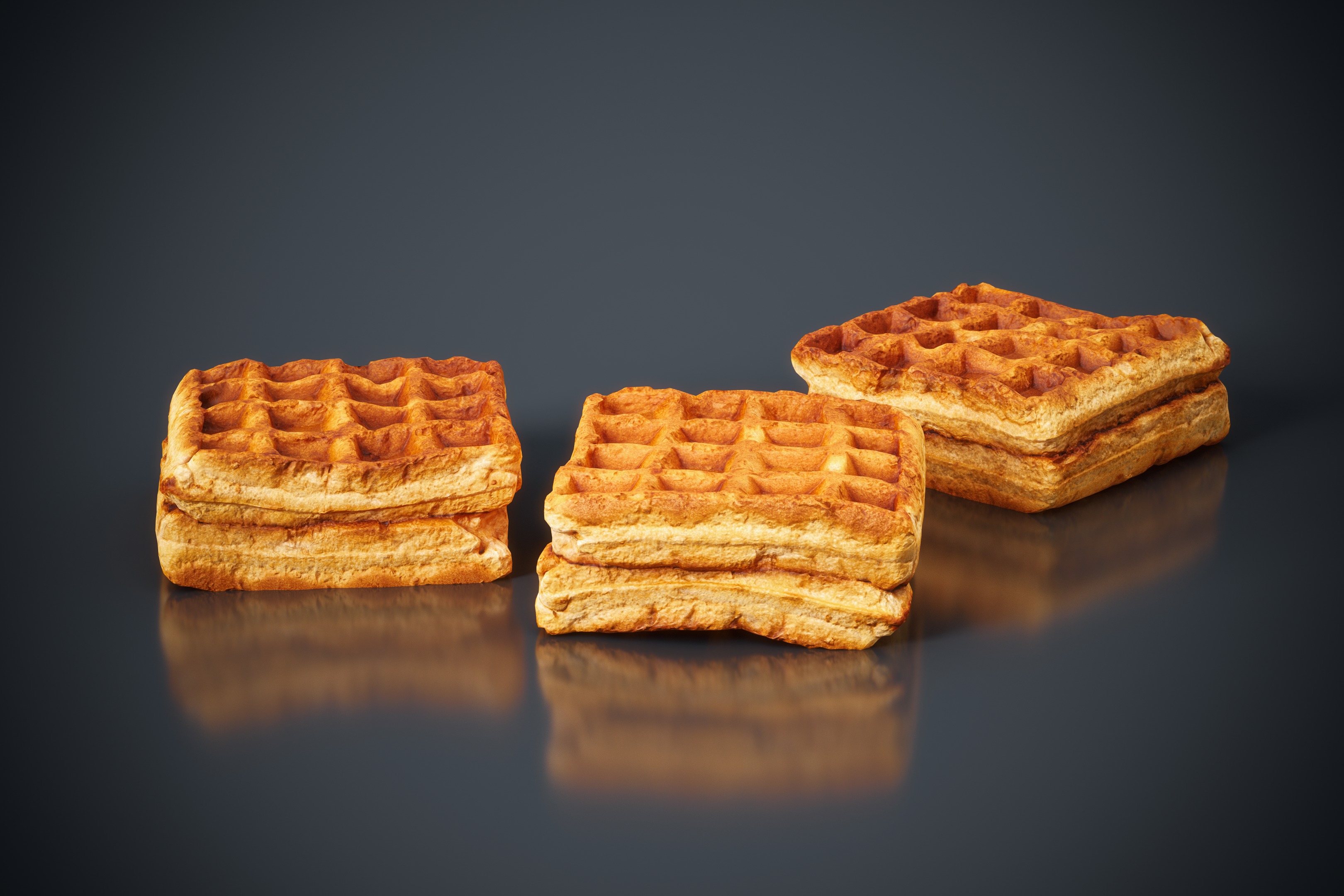 Waffle Bakery - Belgian waffle - highpoly and lowpoly Low-poly 3D model_6