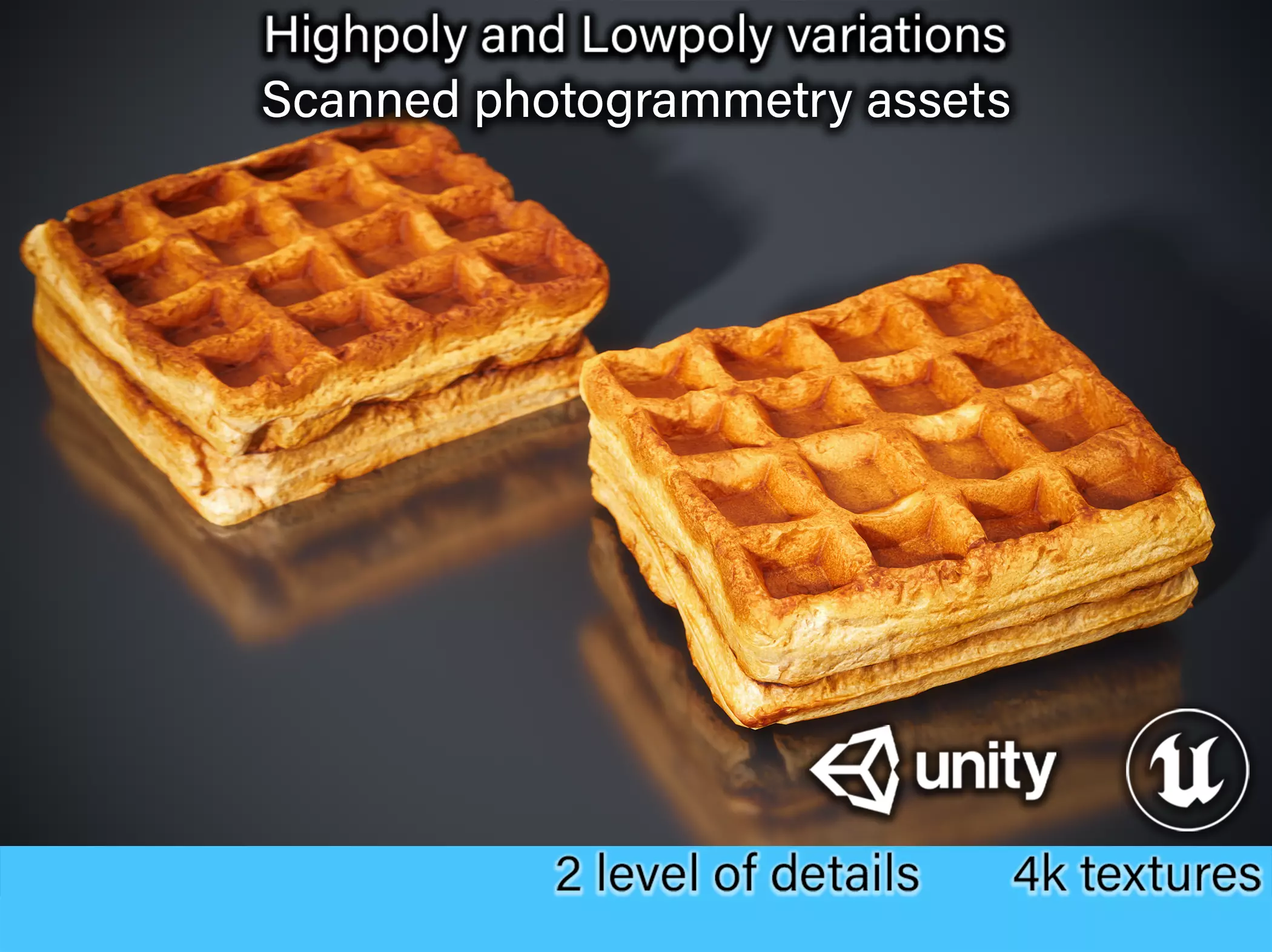 Waffle Bakery - Belgian waffle - highpoly and lowpoly Low-poly 3D model_0