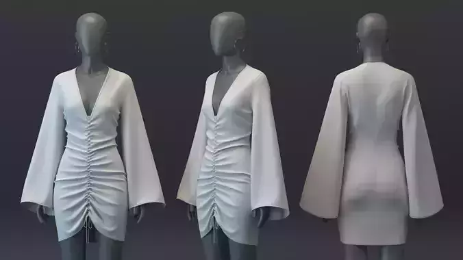 Bell Sleeve Dress with Drawstring