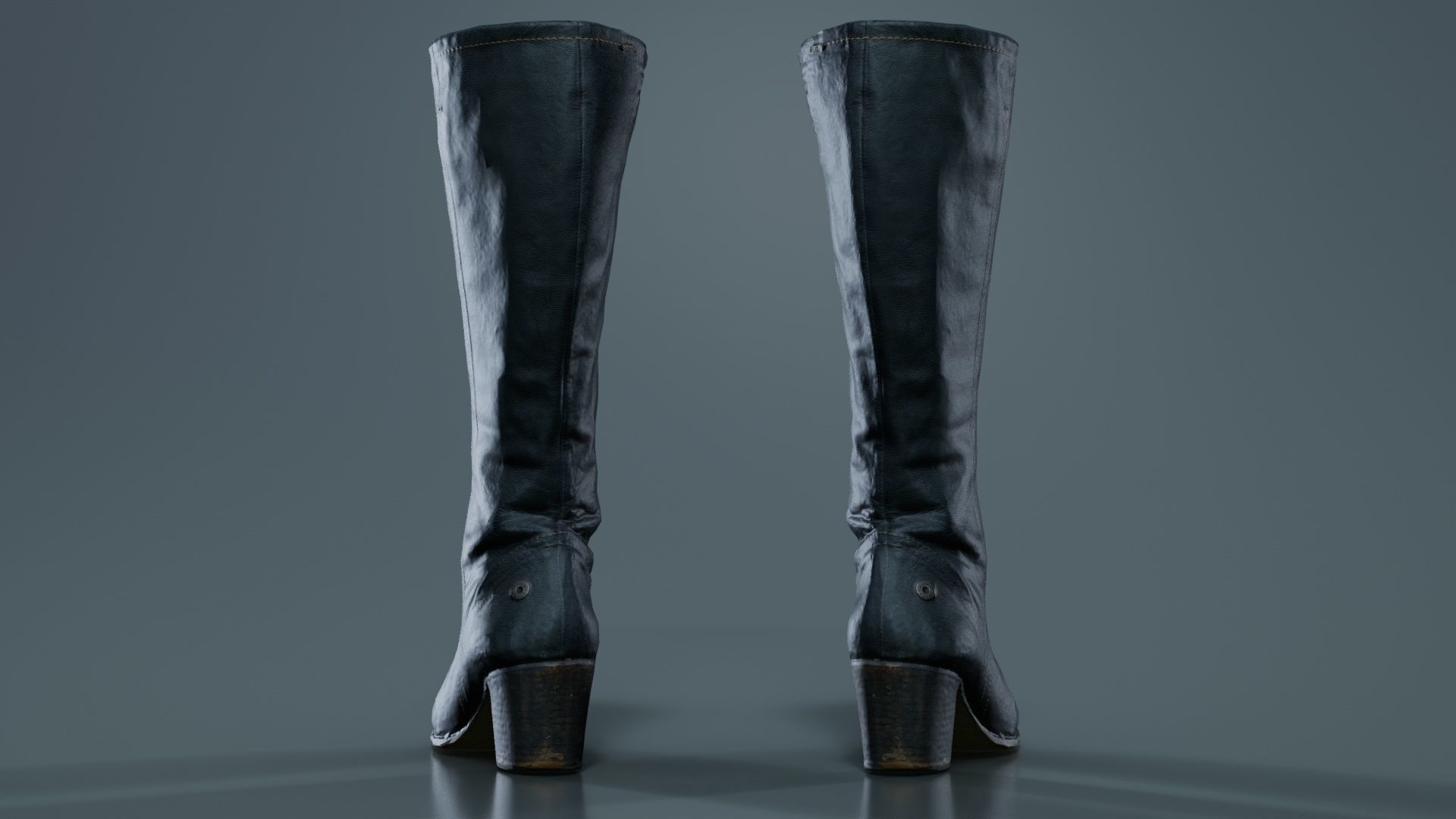 Tall Boot Noir Leather Low-poly 3D model_2