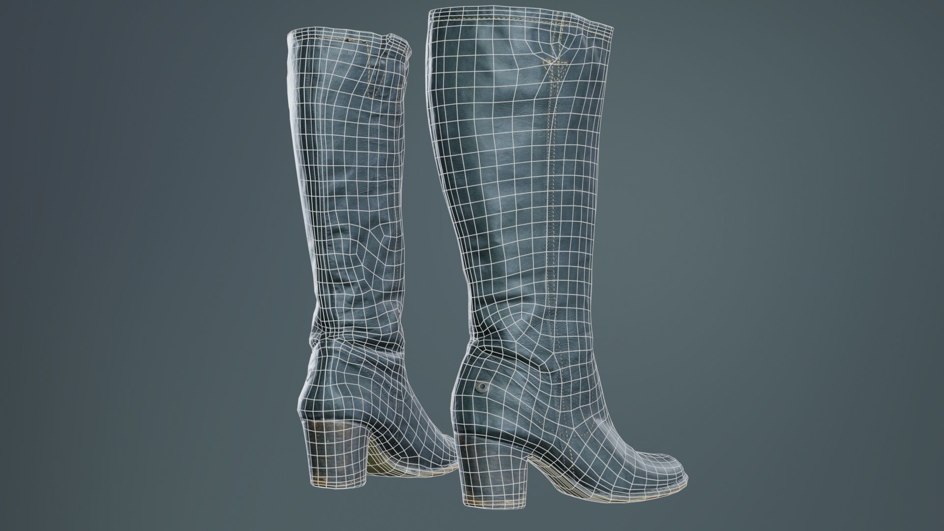 Tall Boot Noir Leather Low-poly 3D model_10