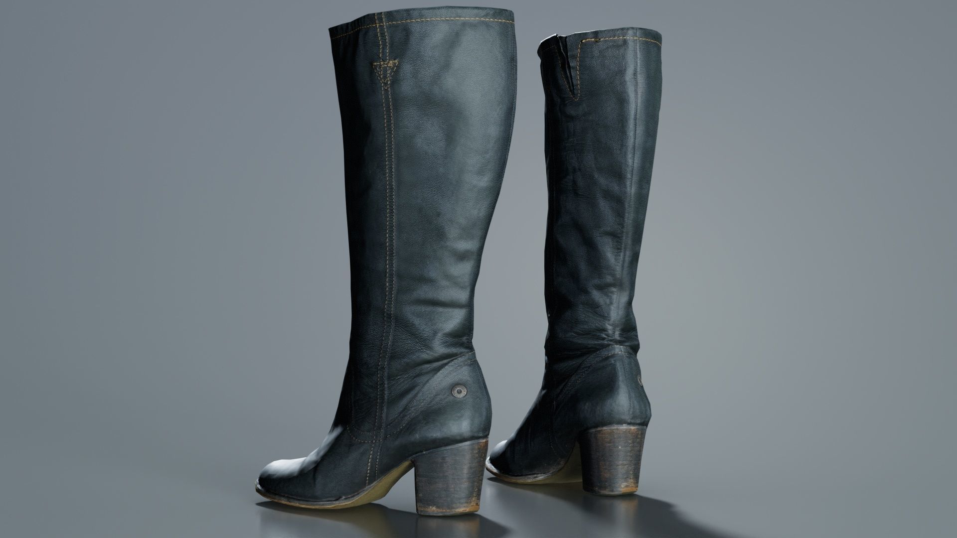 Tall Boot Noir Leather Low-poly 3D model_8