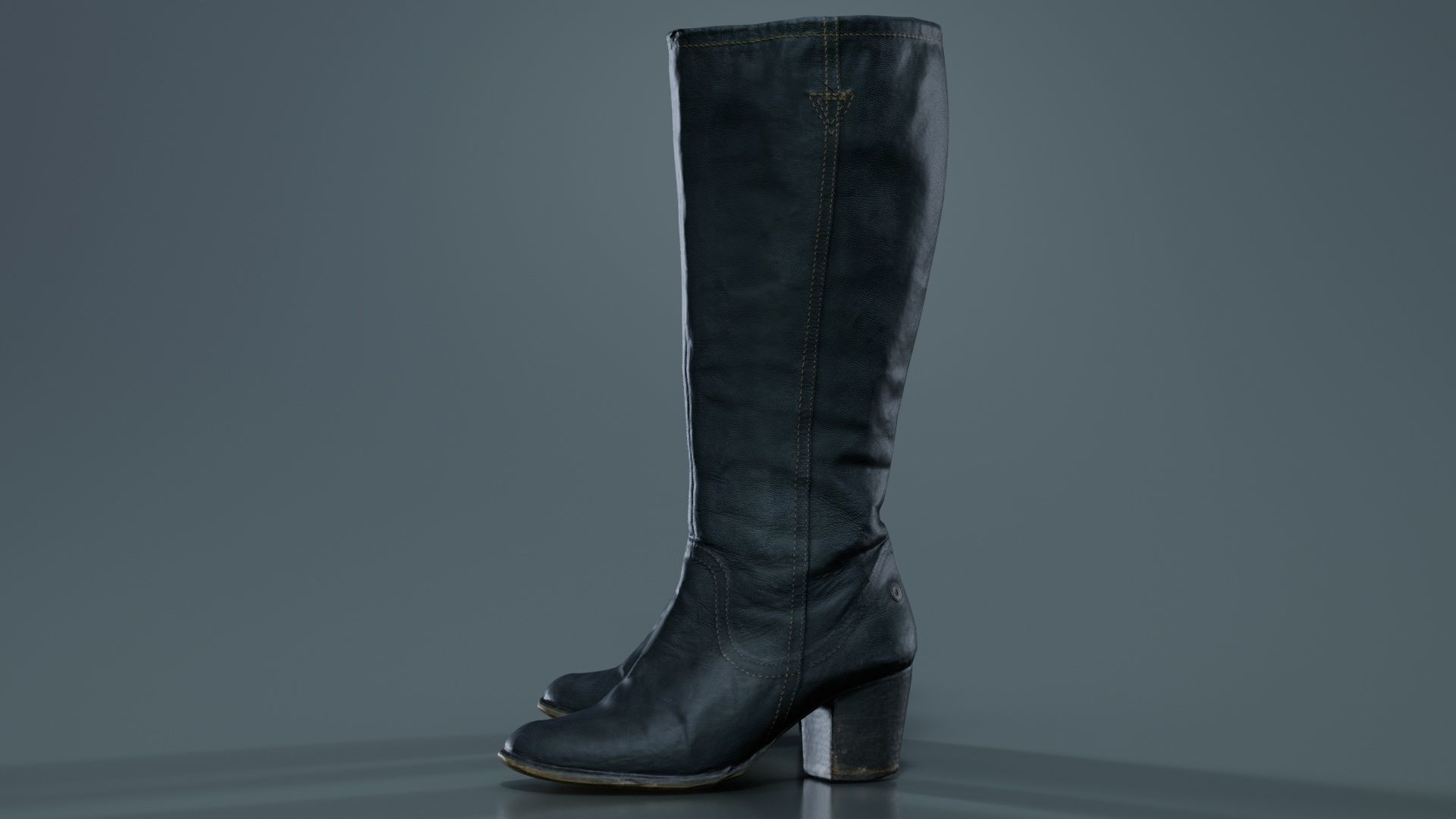 Tall Boot Noir Leather Low-poly 3D model_4
