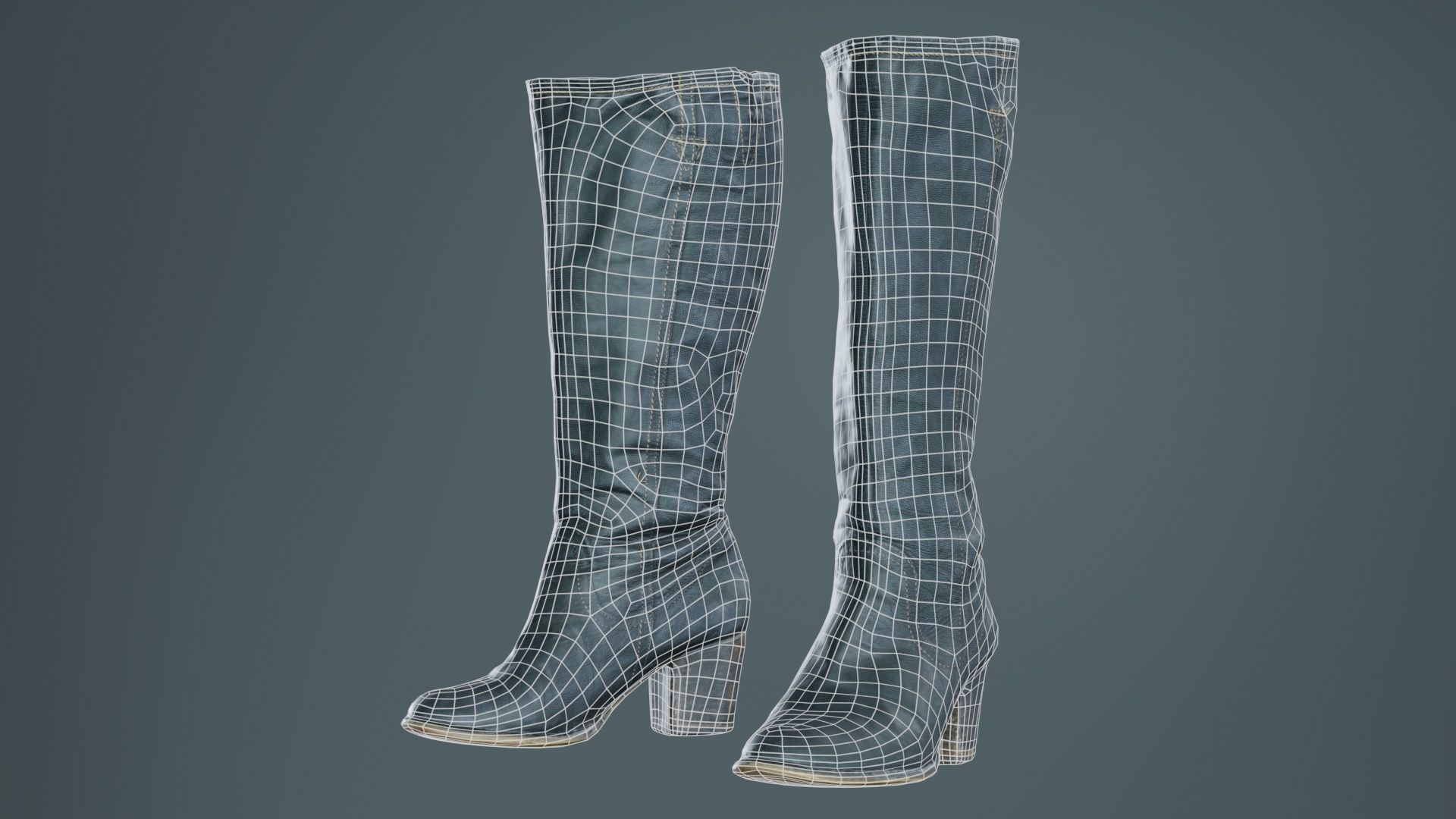 Tall Boot Noir Leather Low-poly 3D model_9