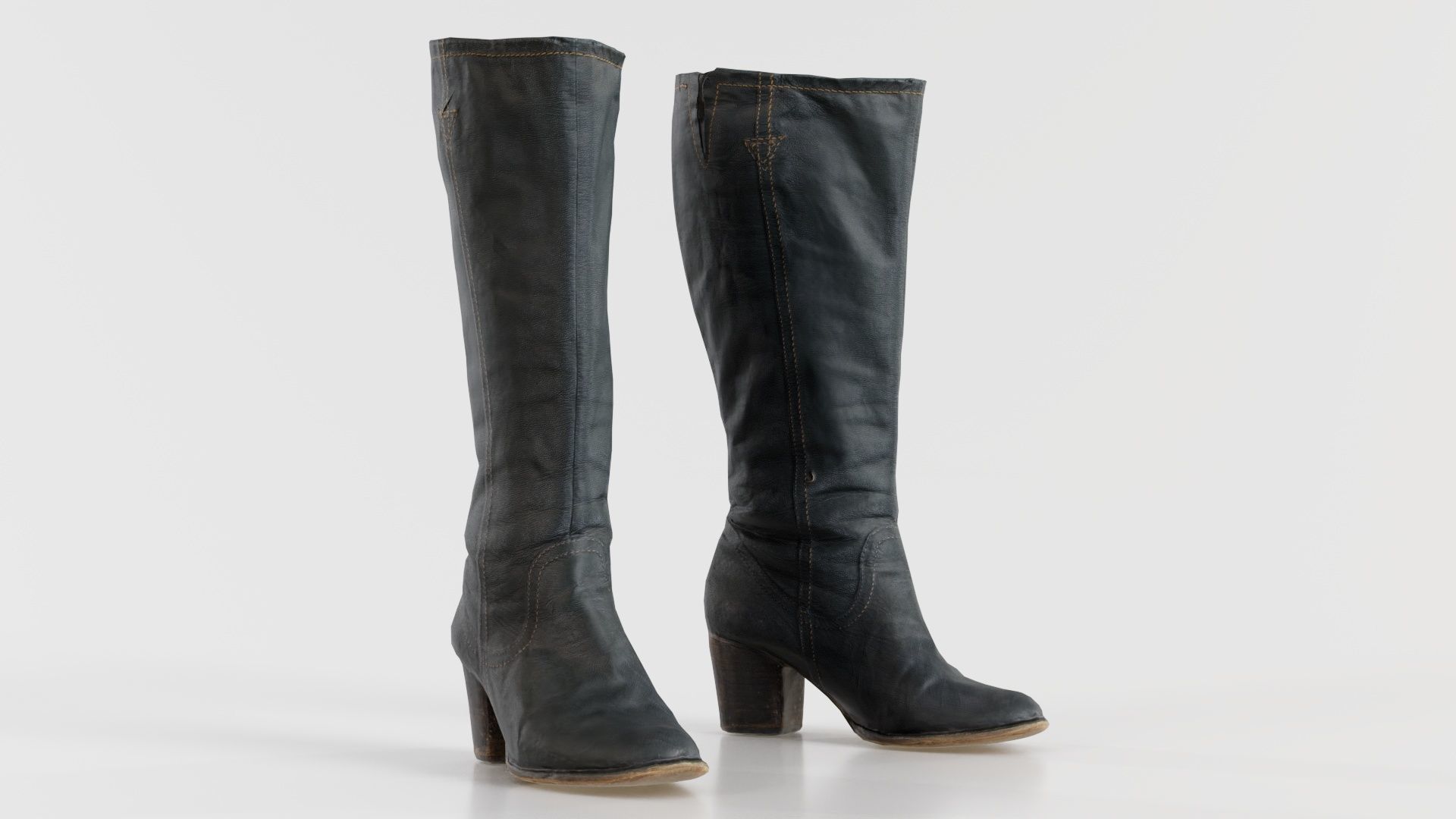 Tall Boot Noir Leather Low-poly 3D model_3