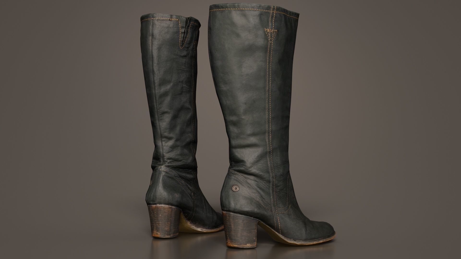 Tall Boot Noir Leather Low-poly 3D model_6
