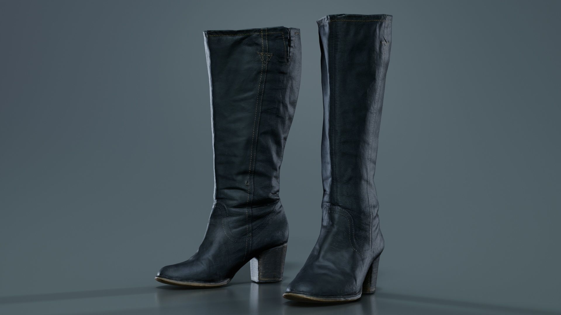 Tall Boot Noir Leather Low-poly 3D model_5