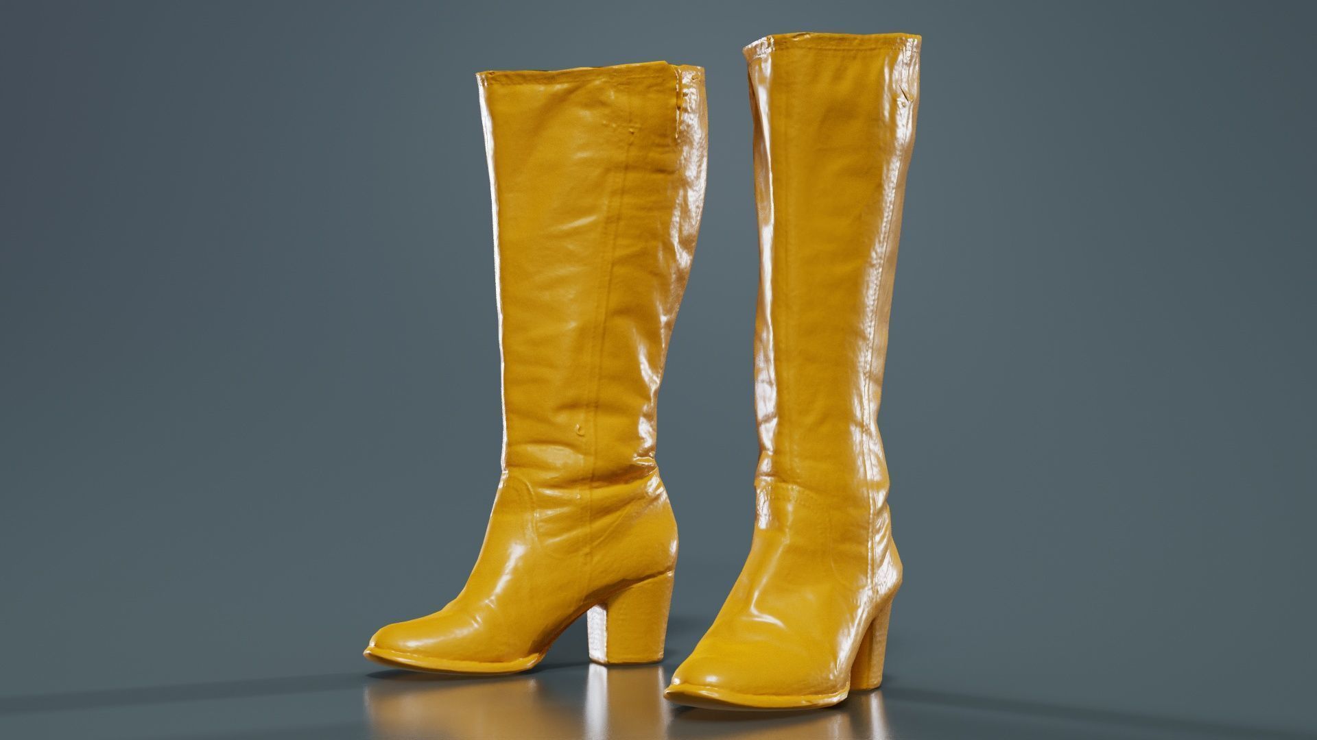 Tall Boot Noir Leather Low-poly 3D model_12