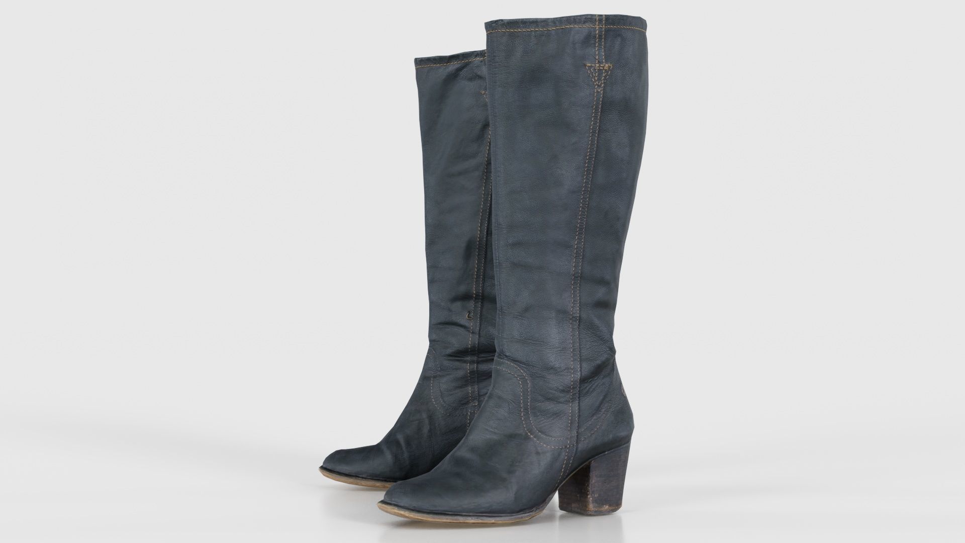 Tall Boot Noir Leather Low-poly 3D model_26