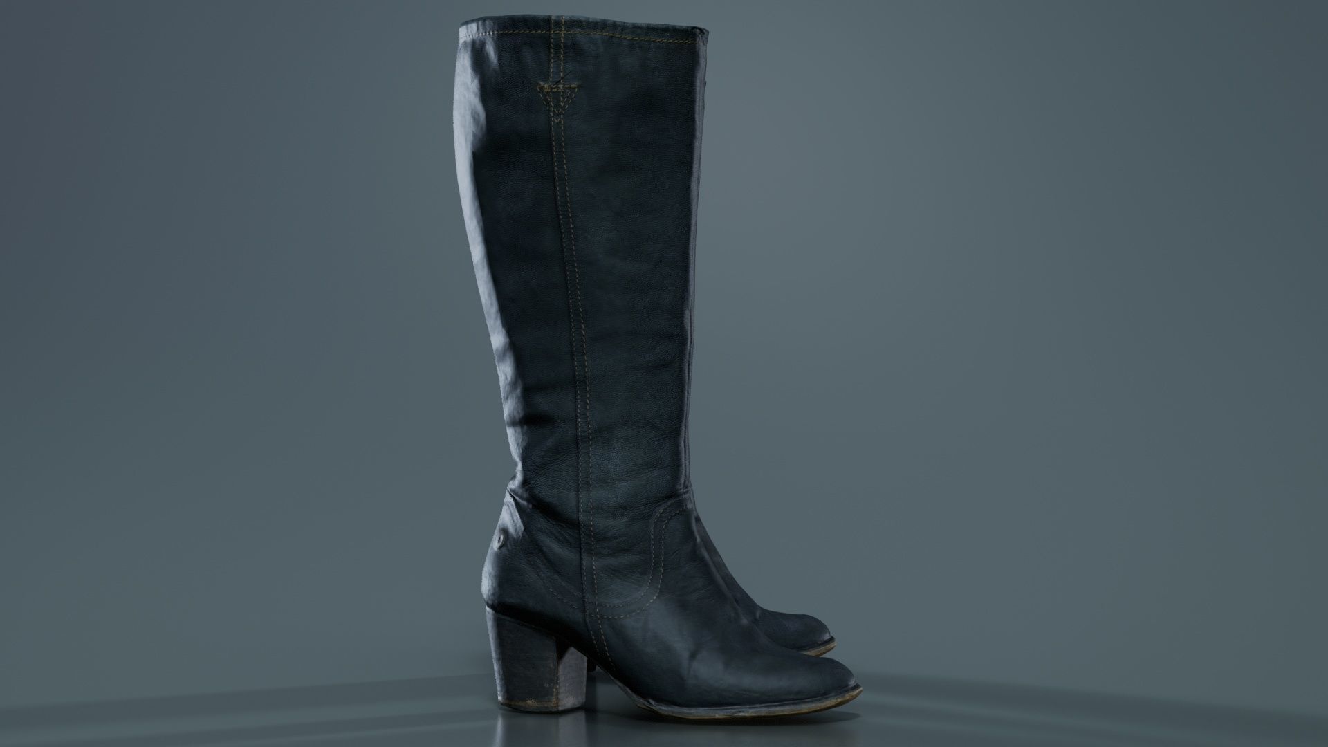 Tall Boot Noir Leather Low-poly 3D model_7