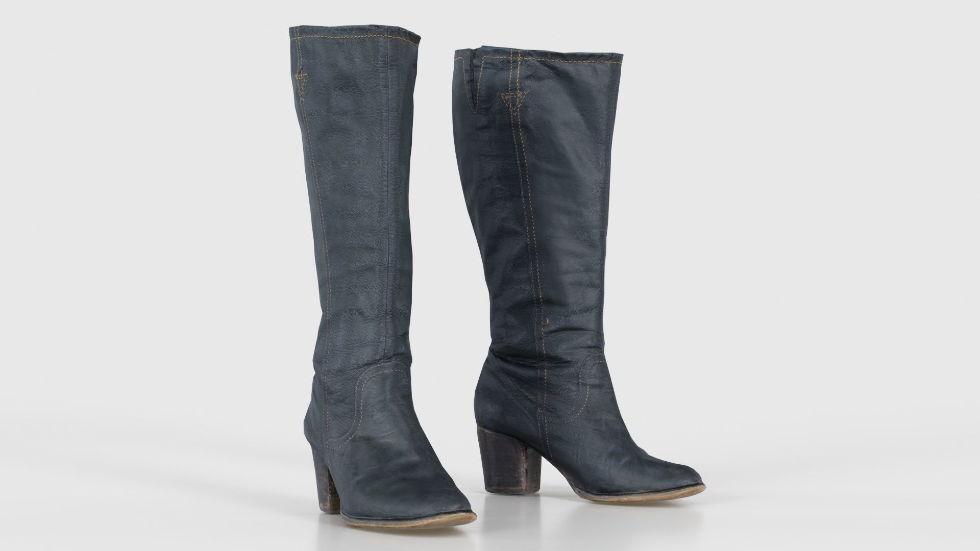 Tall Boot Noir Leather Low-poly 3D model_18