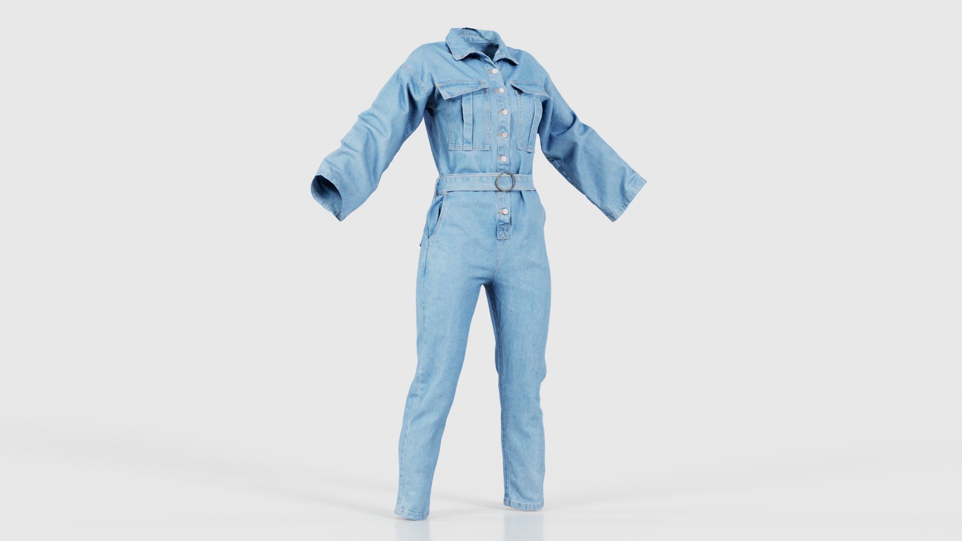 Belted Jeans Salopet Low-poly 3D model_16