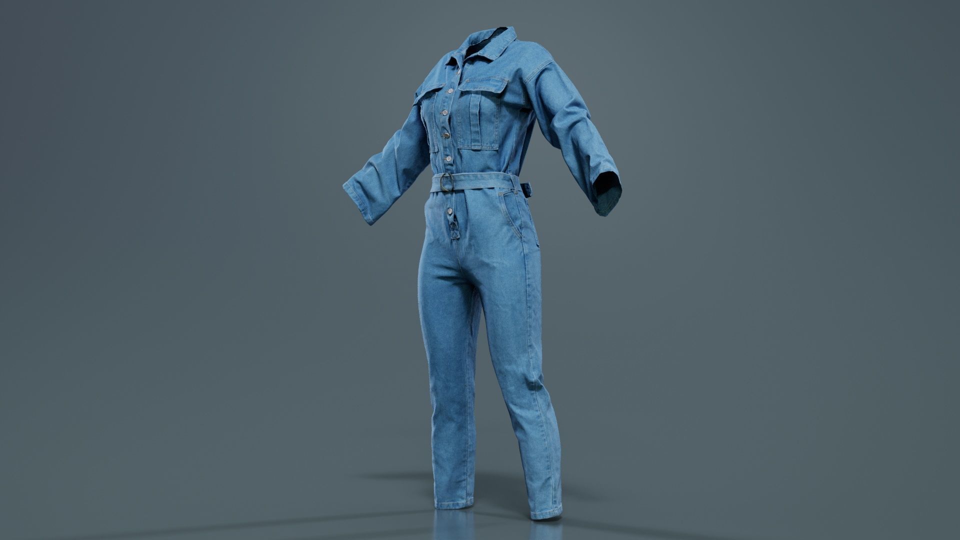 Belted Jeans Salopet Low-poly 3D model_7