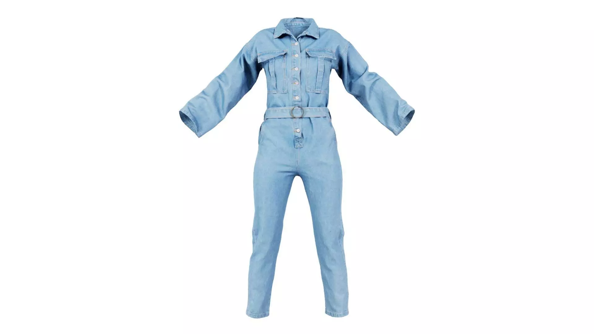 Belted Jeans Salopet Low-poly 3D model_0