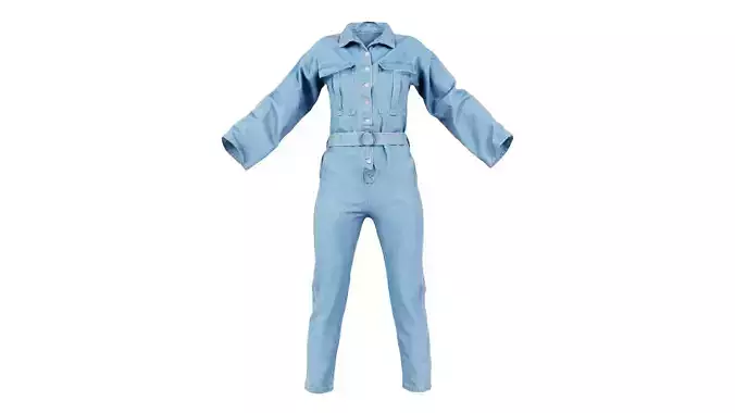 Belted Jeans Salopet Low-poly 3D model