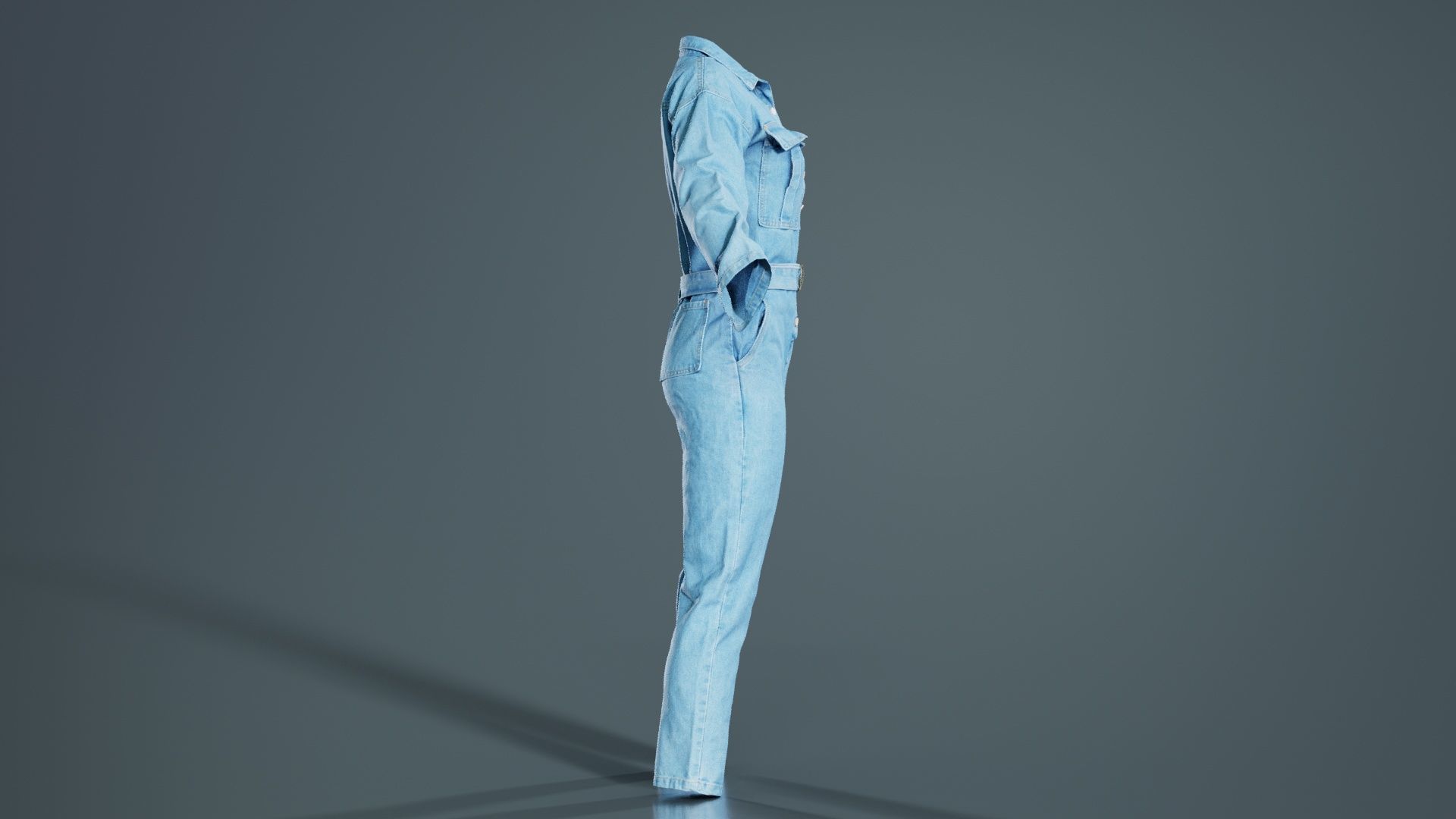 Belted Jeans Salopet Low-poly 3D model_2