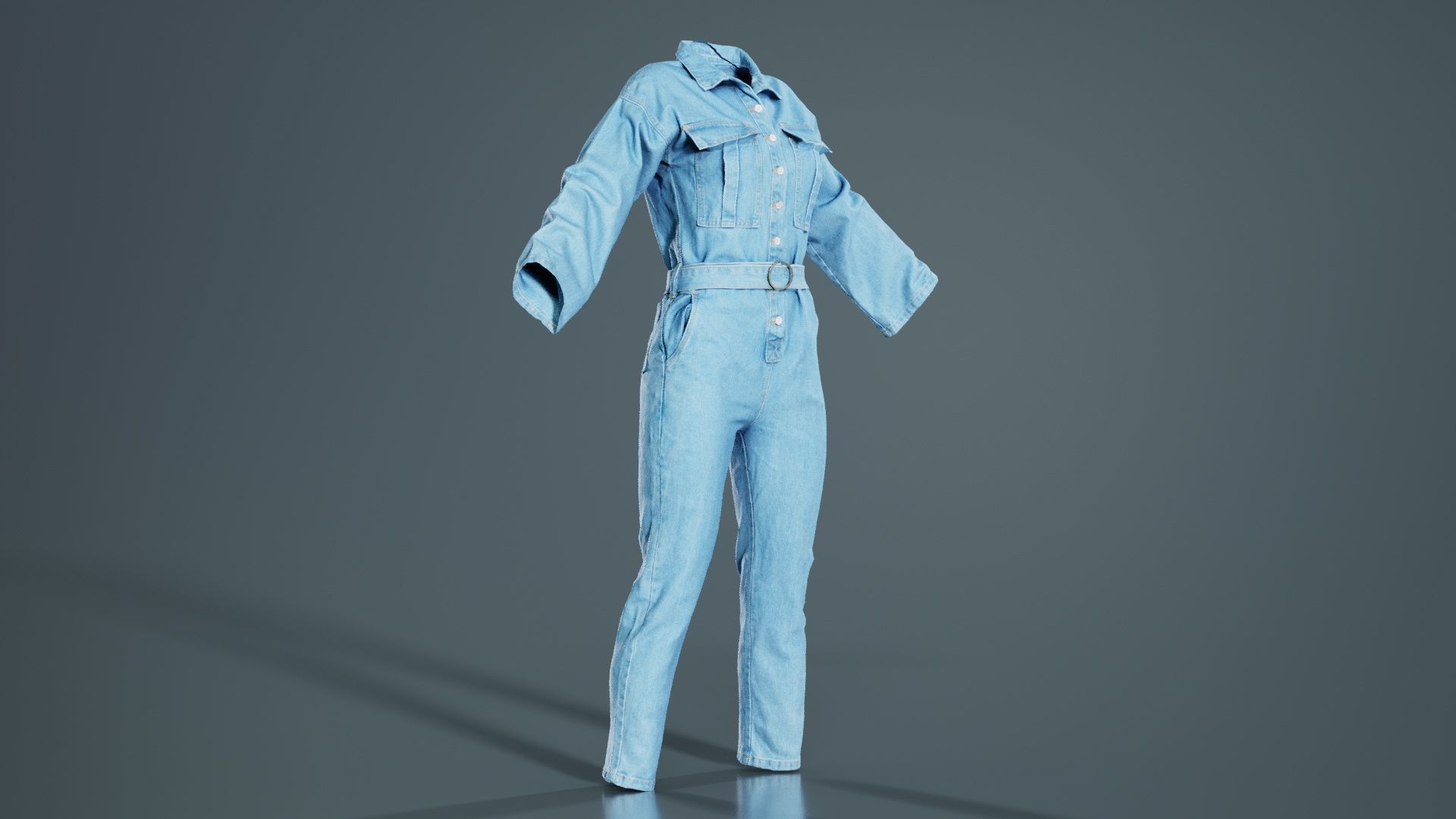 Belted Jeans Salopet Low-poly 3D model_6