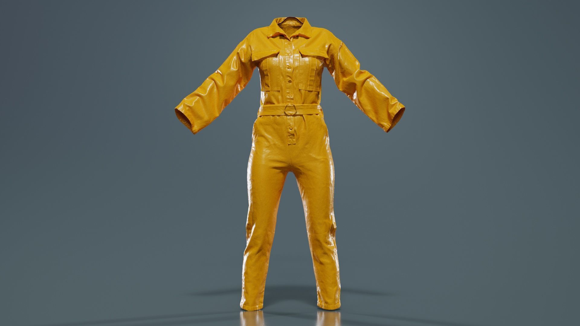 Belted Jeans Salopet Low-poly 3D model_12