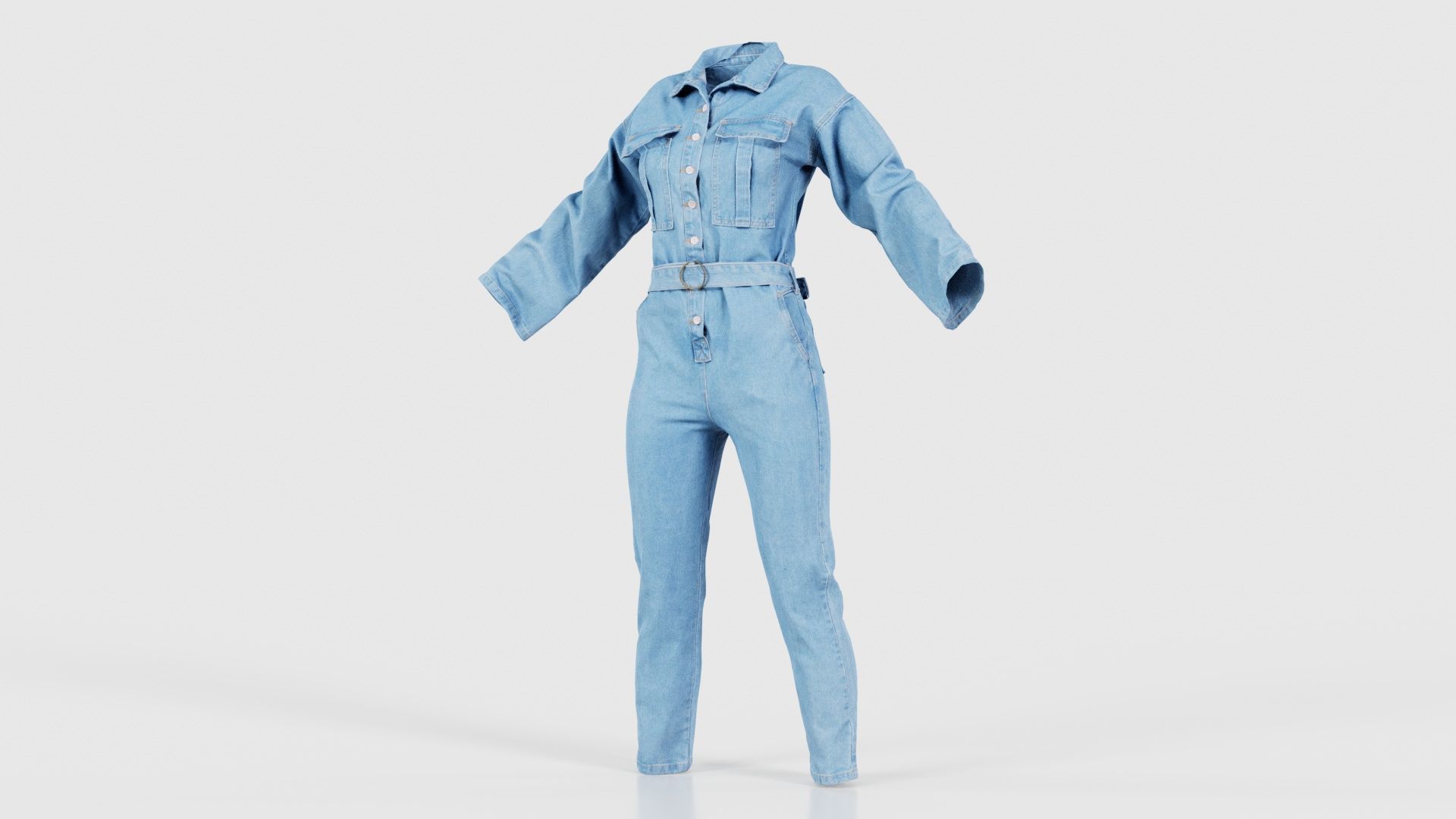 Belted Jeans Salopet Low-poly 3D model_26