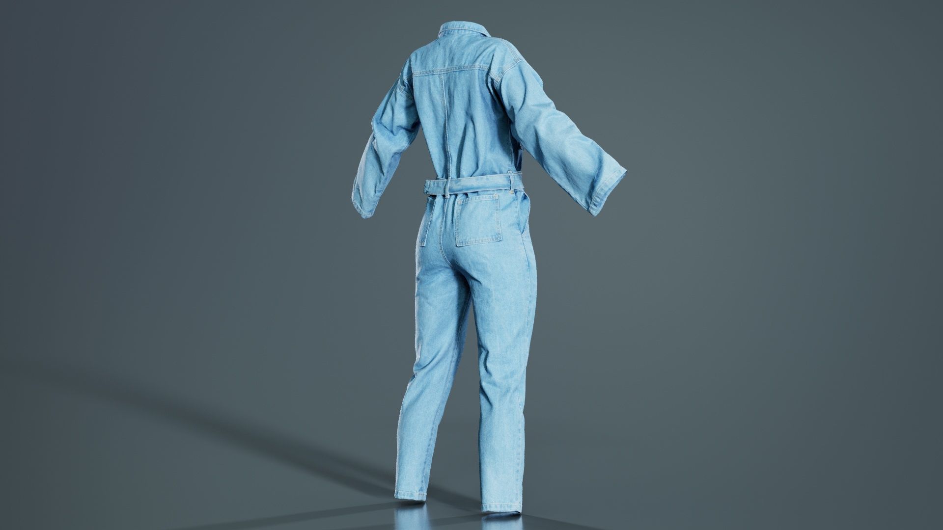 Belted Jeans Salopet Low-poly 3D model_4