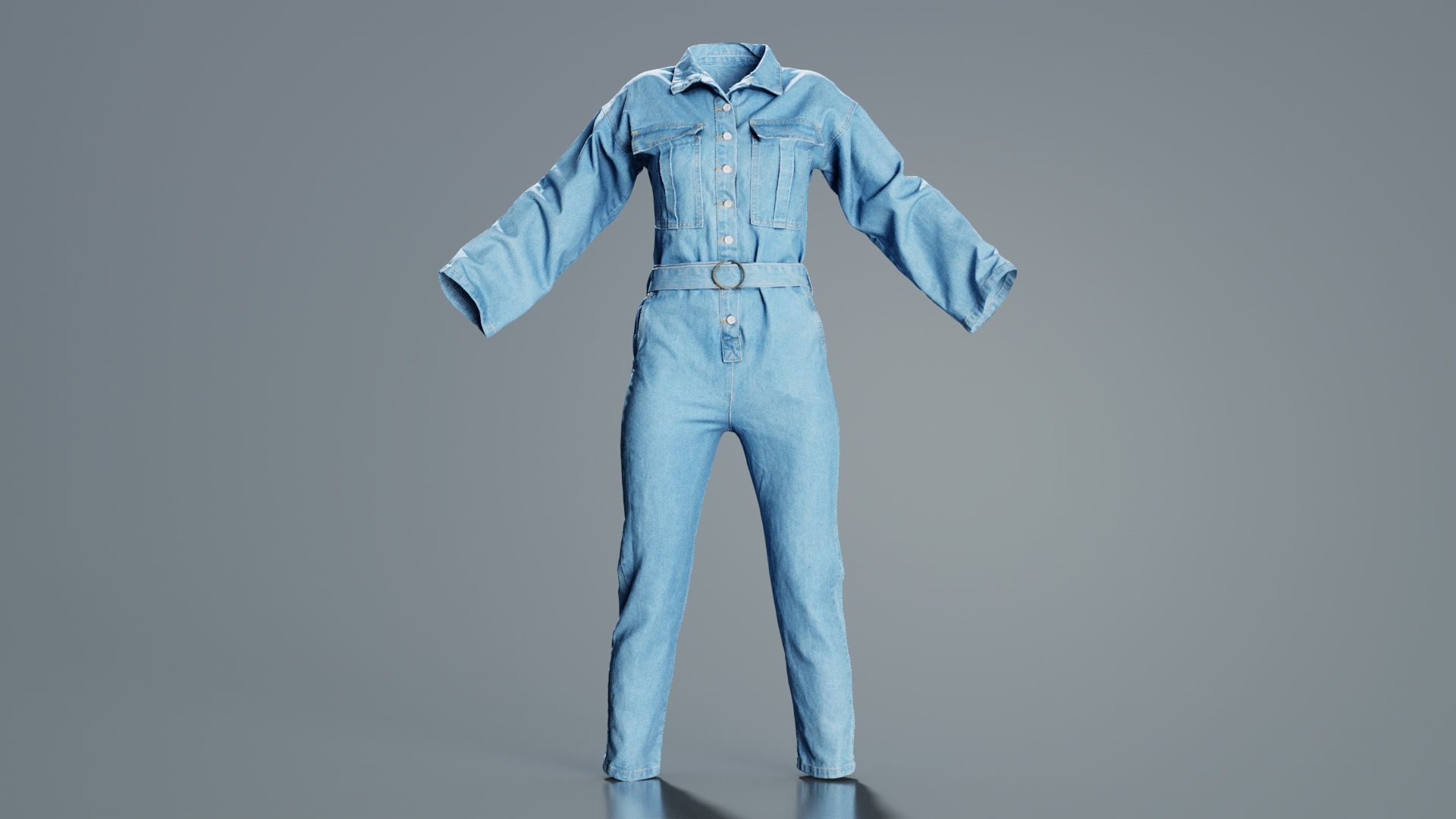 Belted Jeans Salopet Low-poly 3D model_3