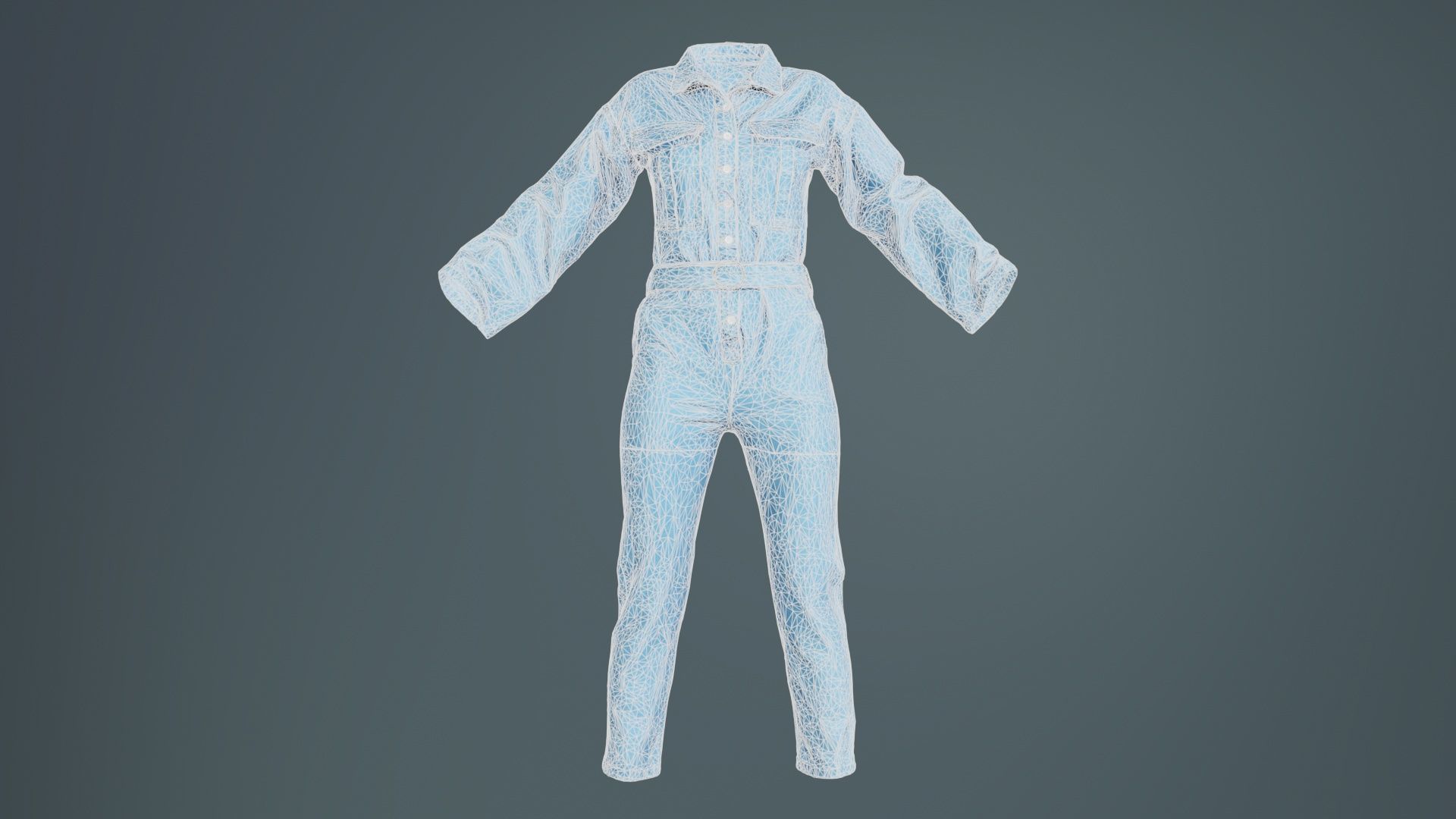 Belted Jeans Salopet Low-poly 3D model_9