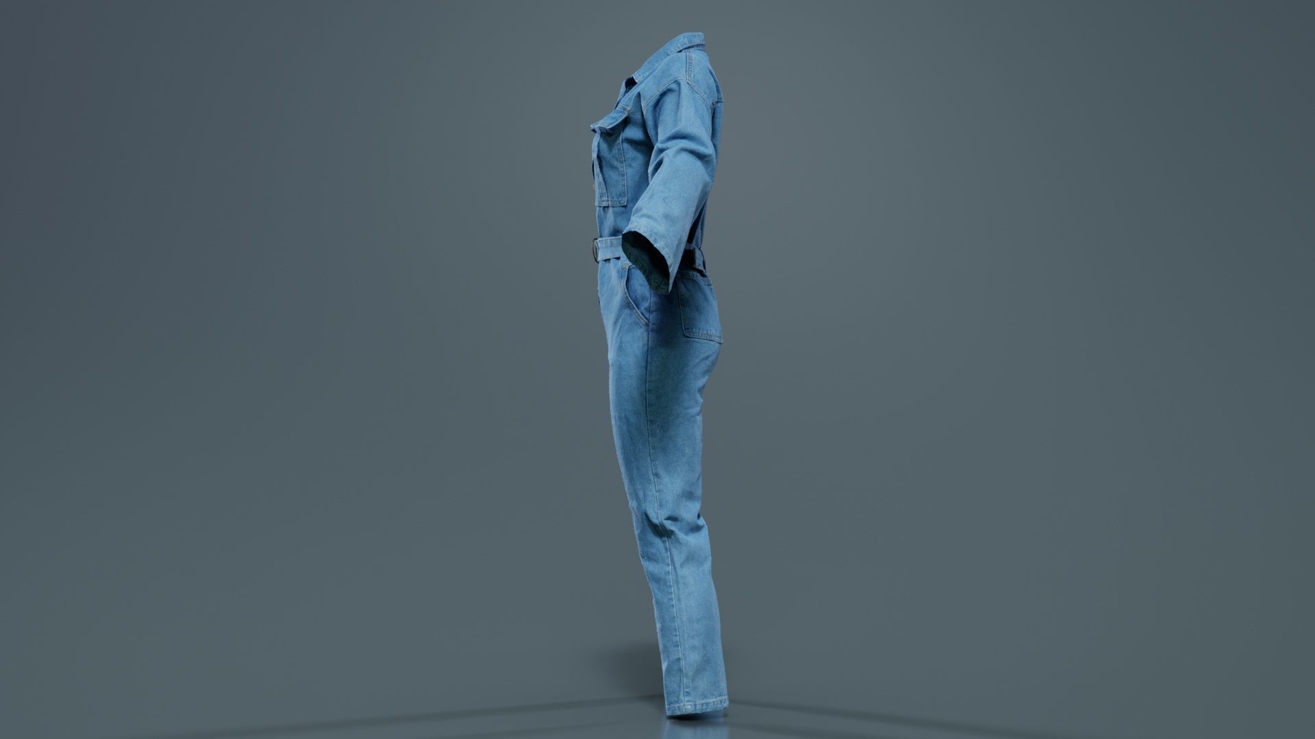 Belted Jeans Salopet Low-poly 3D model_5