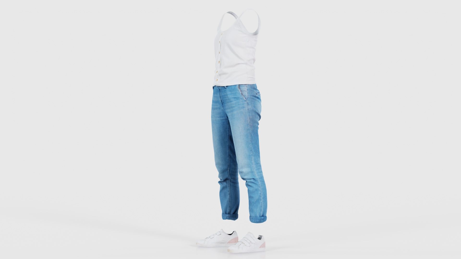 Blue Jeans and White Tank Top Low-poly 3D model_25