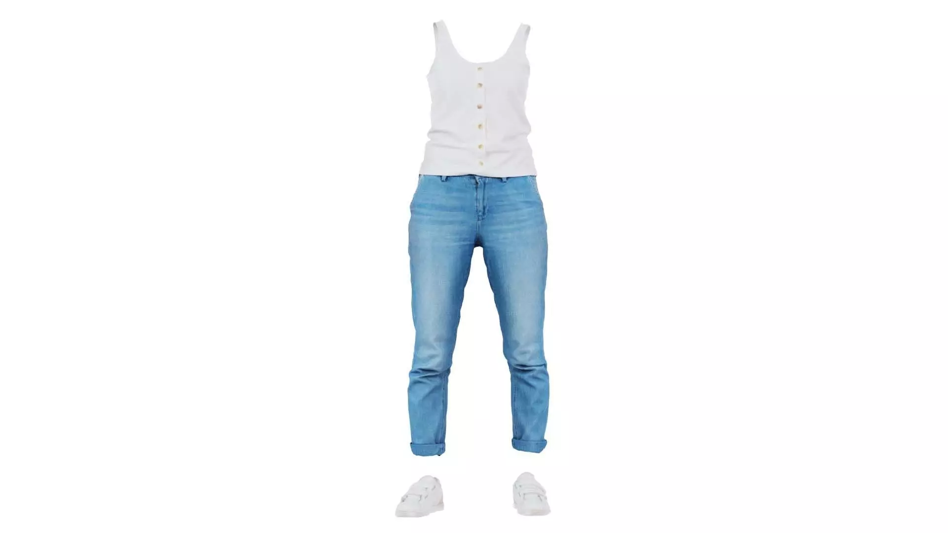 Blue Jeans and White Tank Top Low-poly 3D model_0