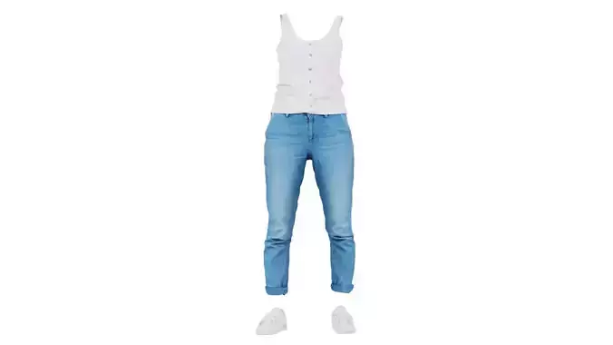 Blue Jeans and White Tank Top Low-poly 3D model