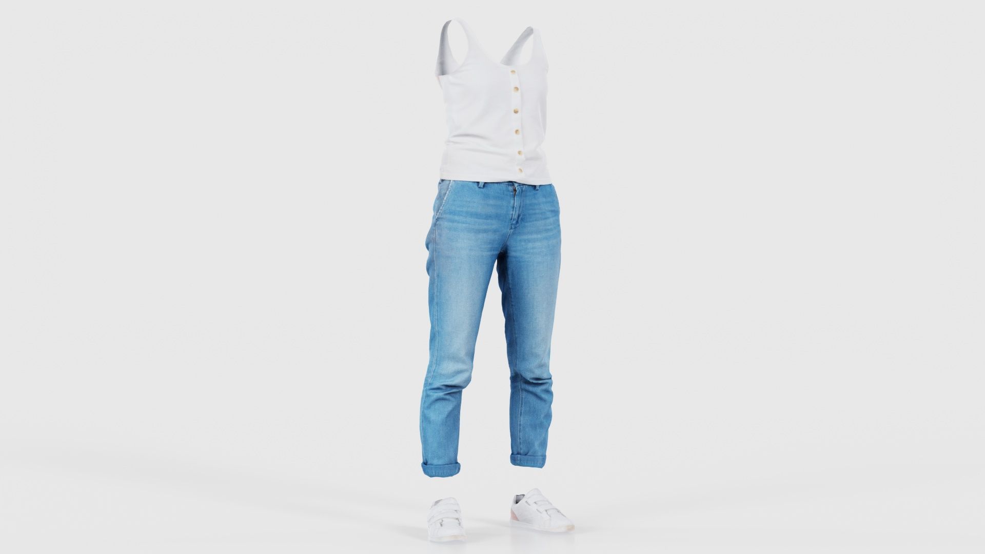 Blue Jeans and White Tank Top Low-poly 3D model_16