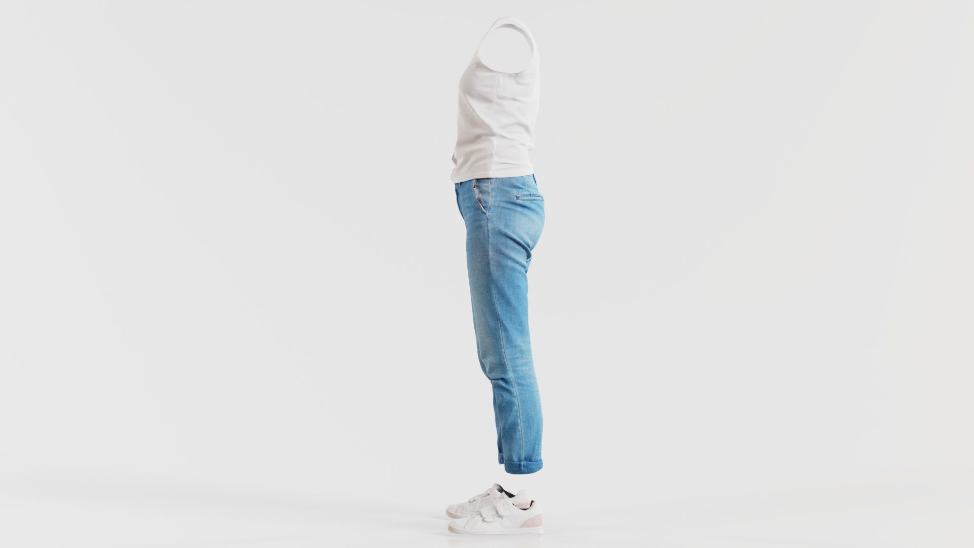 Blue Jeans and White Tank Top Low-poly 3D model_2