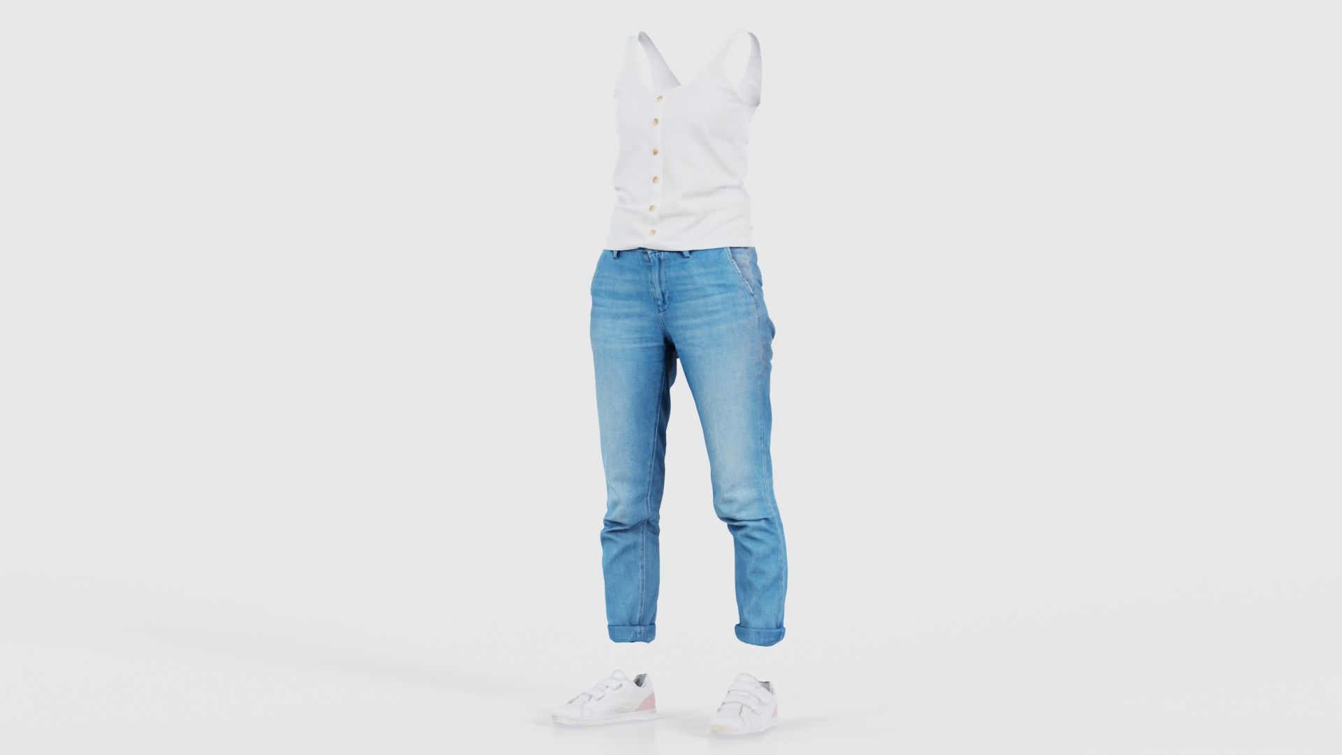 Blue Jeans and White Tank Top Low-poly 3D model_26