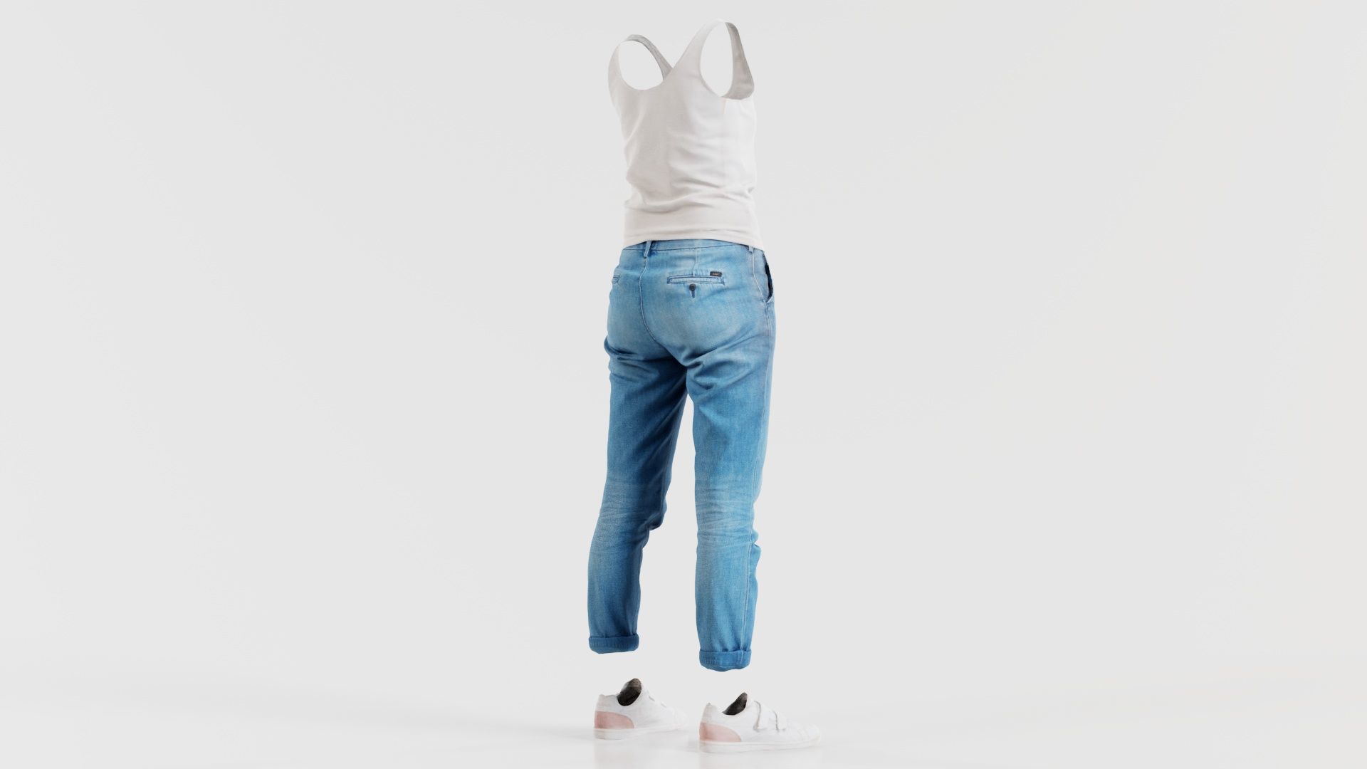 Blue Jeans and White Tank Top Low-poly 3D model_7