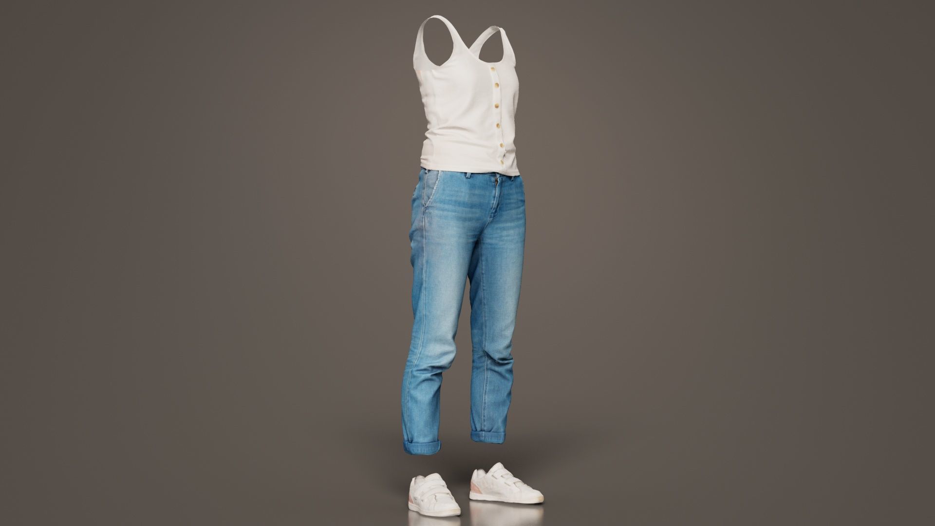Blue Jeans and White Tank Top Low-poly 3D model_1