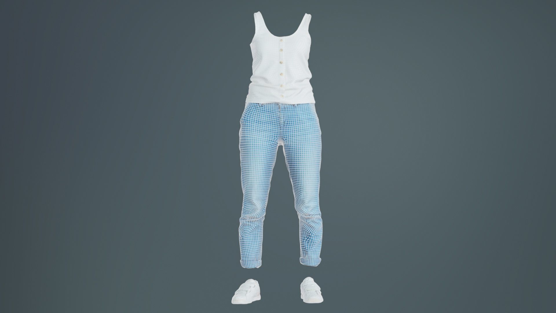 Blue Jeans and White Tank Top Low-poly 3D model_9
