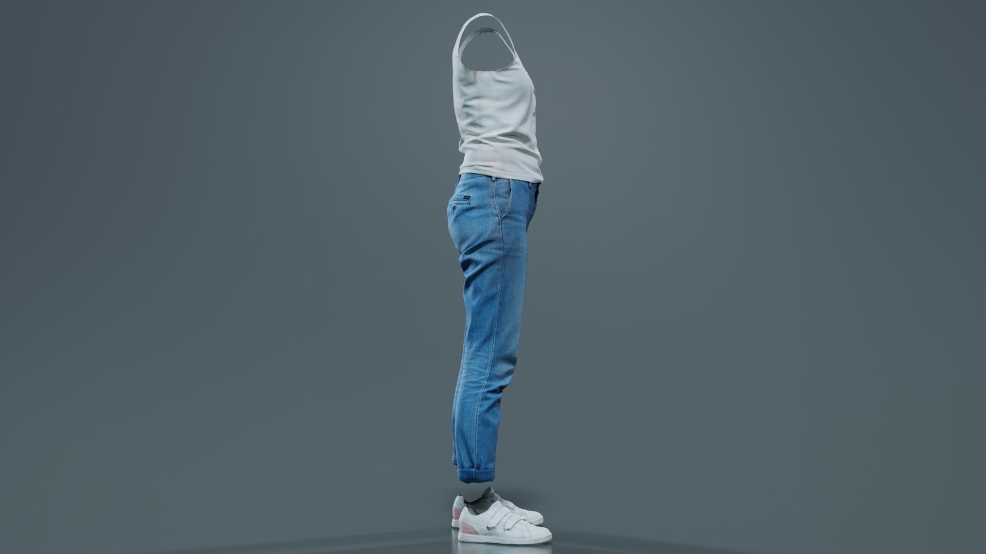 Blue Jeans and White Tank Top Low-poly 3D model_8