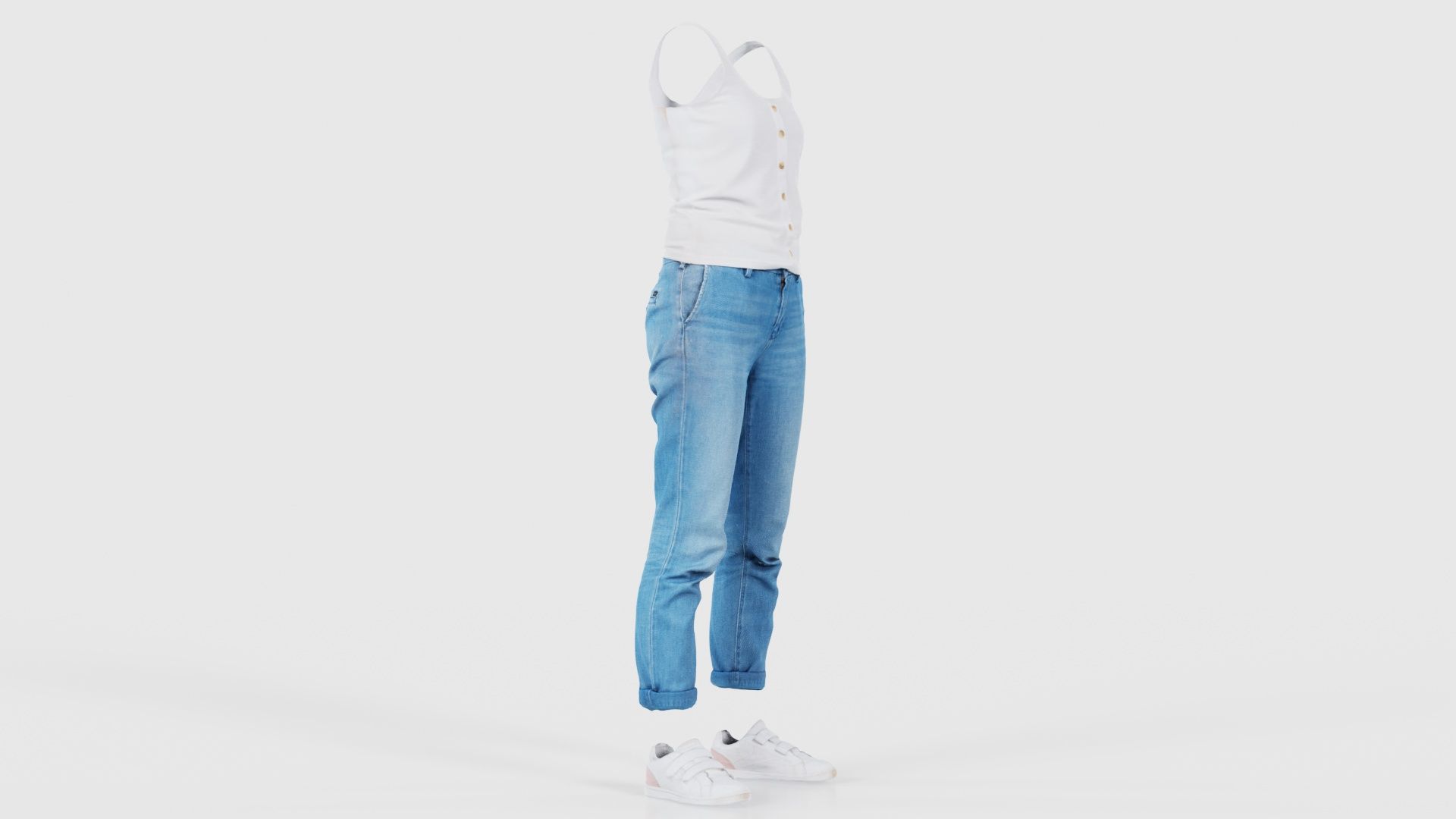 Blue Jeans and White Tank Top Low-poly 3D model_17