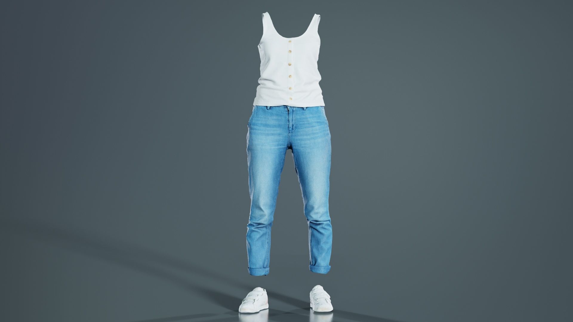 Blue Jeans and White Tank Top Low-poly 3D model_5
