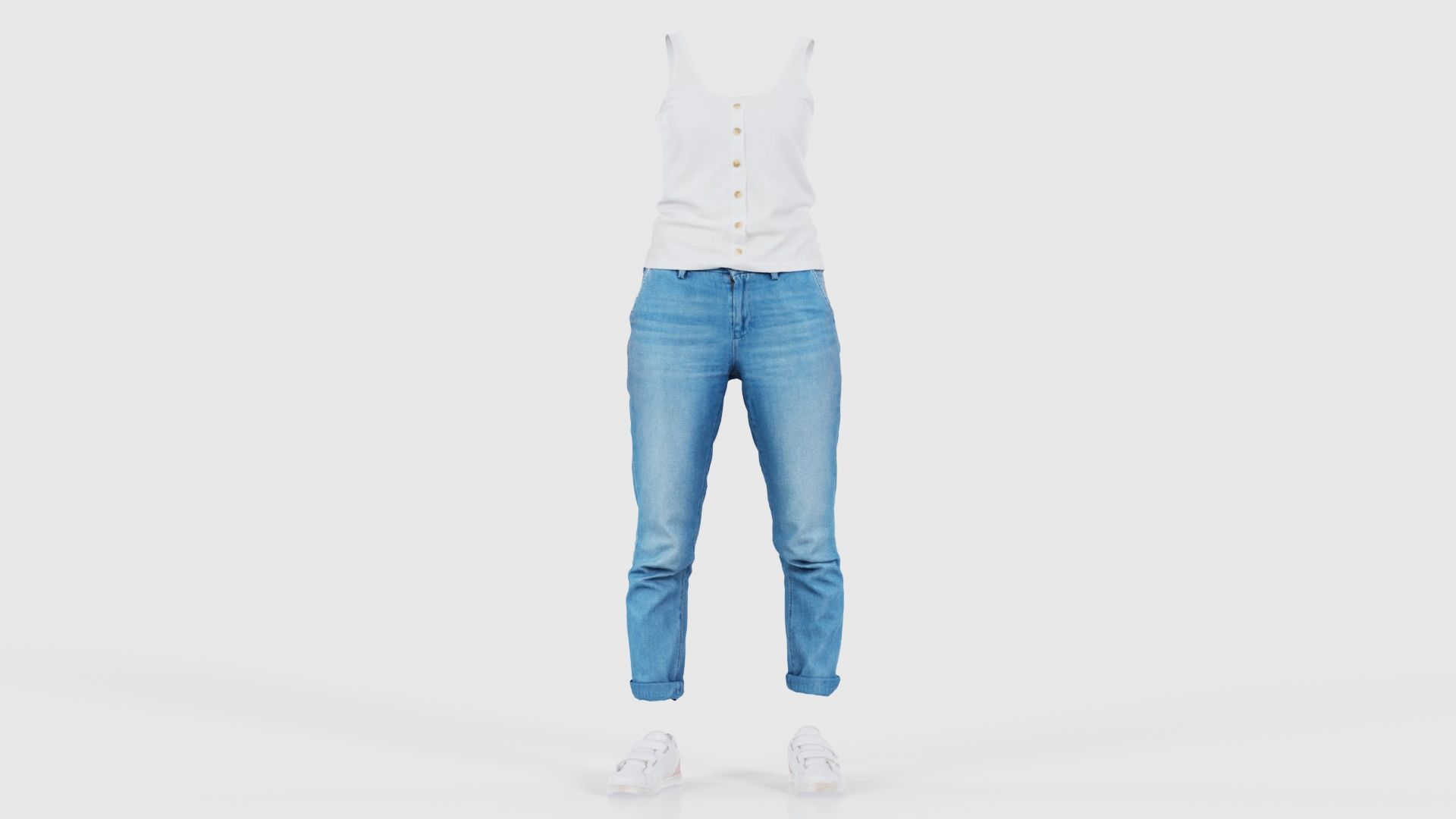 Blue Jeans and White Tank Top Low-poly 3D model_15