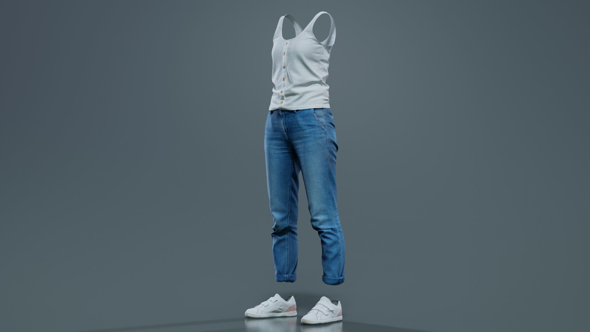 Blue Jeans and White Tank Top Low-poly 3D model_3