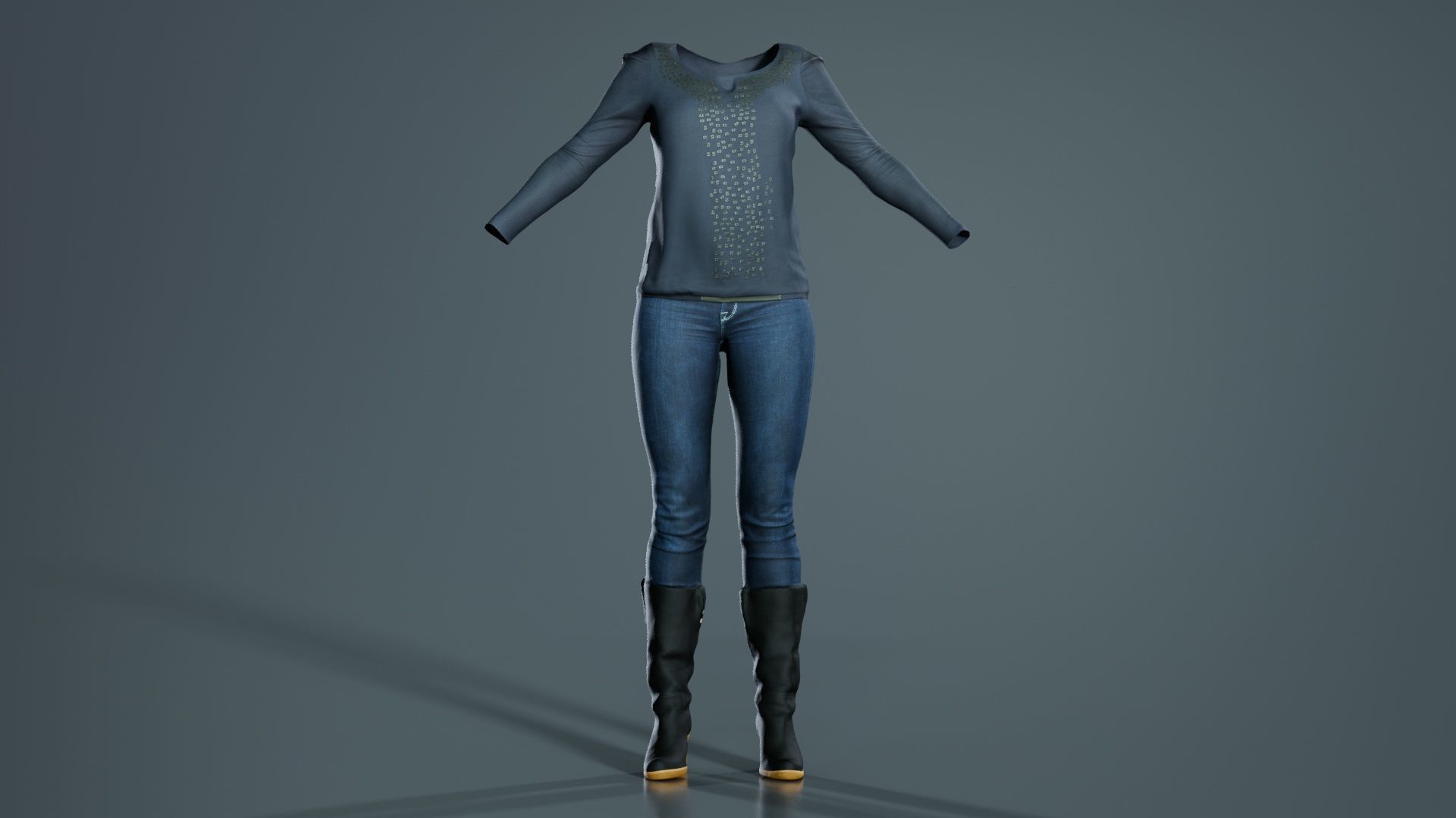 Casual Collection Female Low-poly 3D model_8