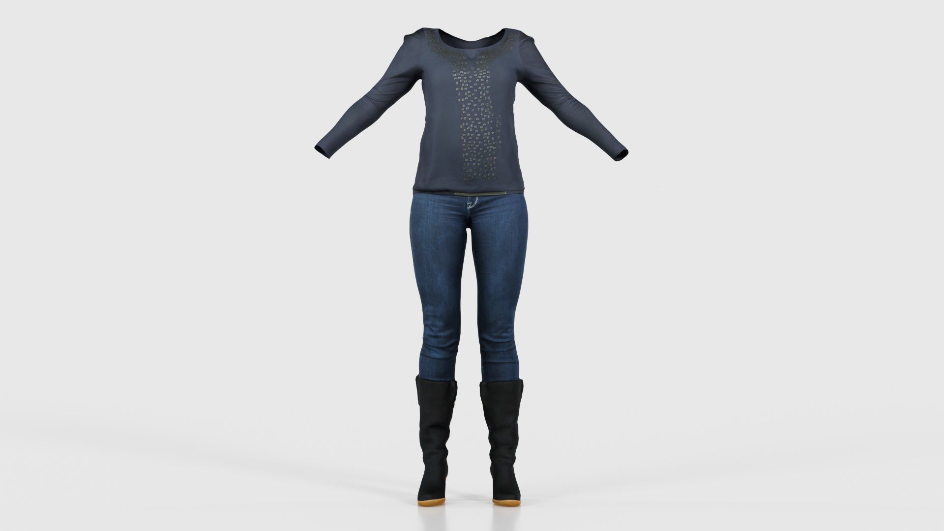 Casual Collection Female Low-poly 3D model_15