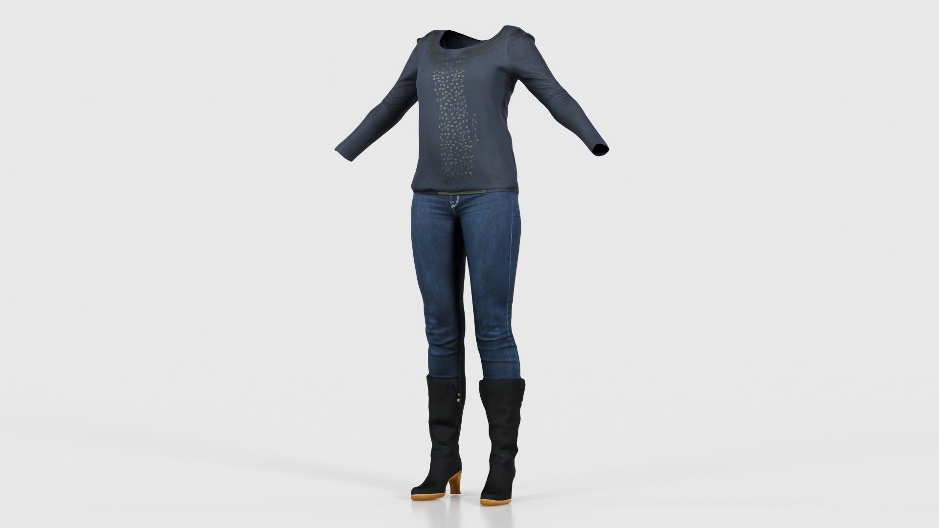 Casual Collection Female Low-poly 3D model_26